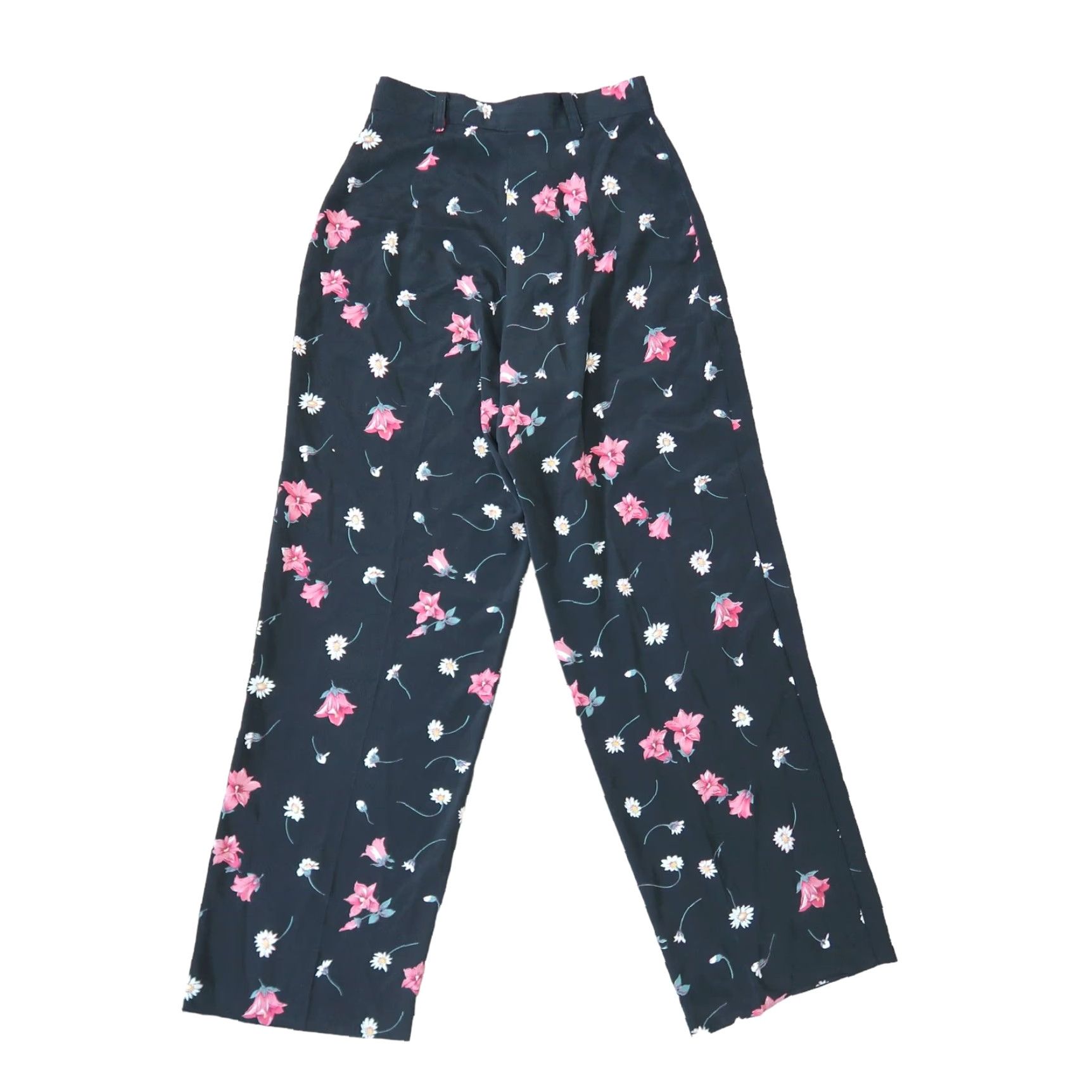 Vintage VINTAGE Rampage Black Pink Floral Wide Leg Trouser Pants S 1990s Casual Womens Size 26" / US 2 / IT 38 - 3 Thumbnail