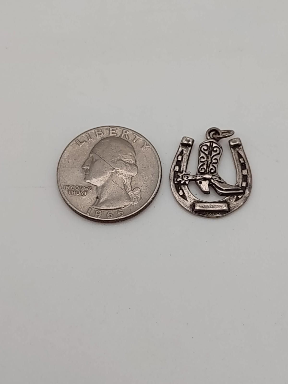 The Unbranded Brand Sterling Silver Western Horseshoe Cowboy Boot Charm 925 Size ONE SIZE - 3 Thumbnail