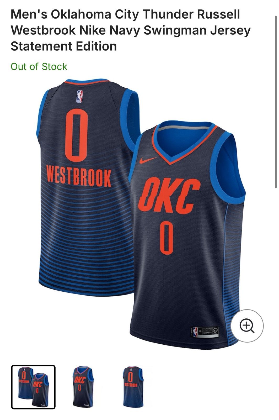 Nike Russell Westbrook OKC Thunder Statement Jersey SIZE SMALL Size US S / EU 44-46 / 1 - 3 Thumbnail