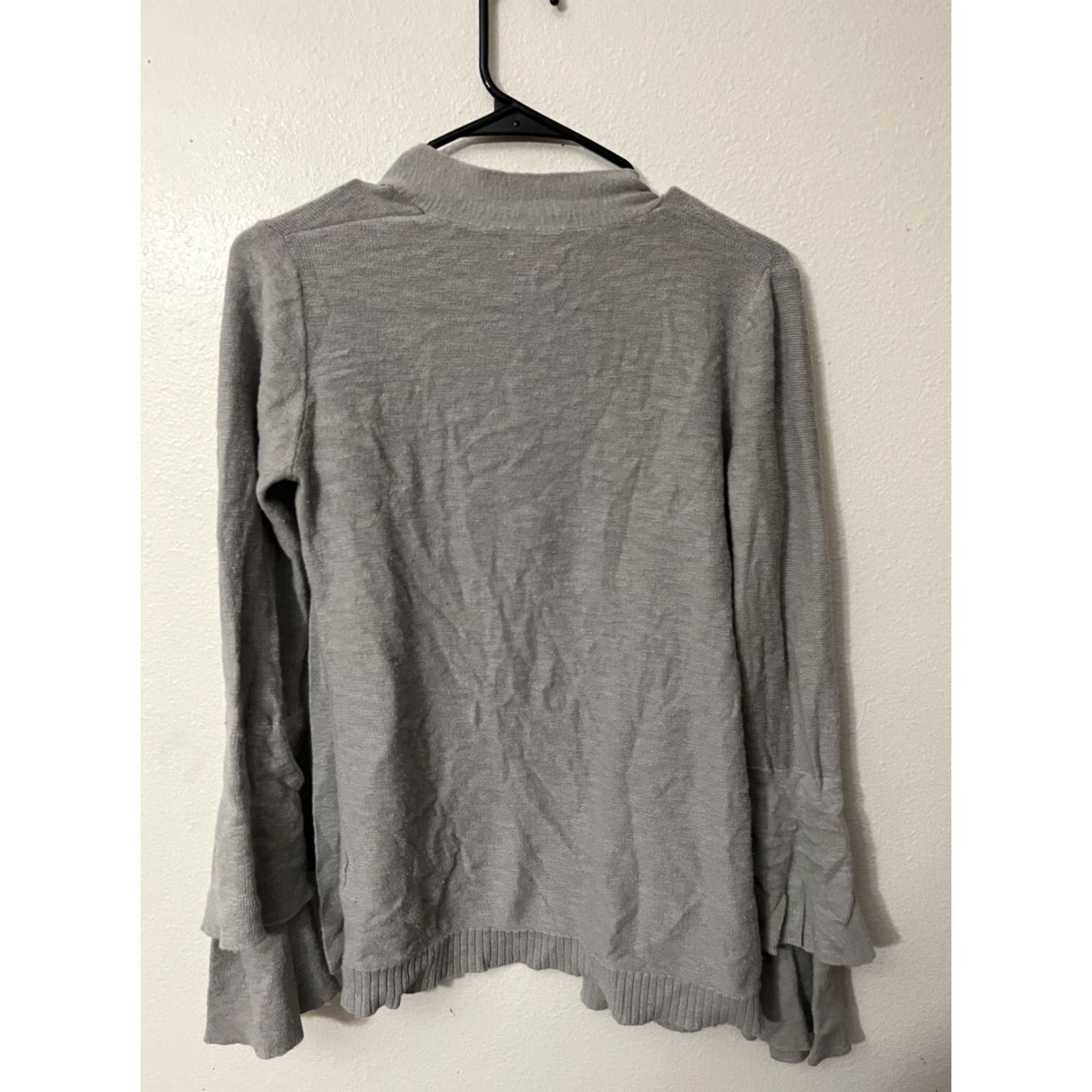 J.Crew J. Crew Tiered Ruffle Sleeve Cardigan Sweater Size S Gray Open Front H9492 Size S / US 4 / IT 40 - 3 Thumbnail