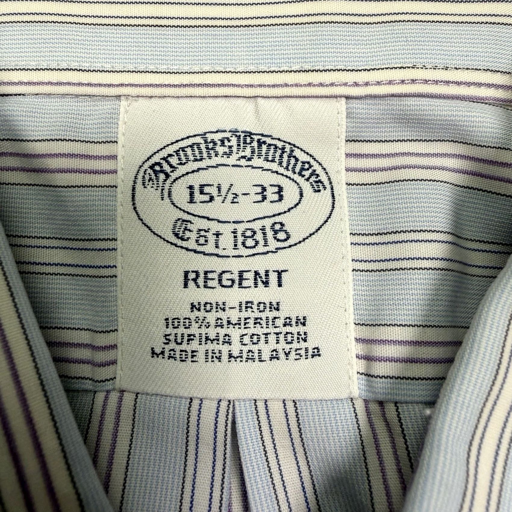 Brooks Brothers Brooks Brothers Shirt Mens Light Blue Regent Striped Supima Non Iron 15.5 / 33 Size US L / EU 52-54 / 3 - 2 Thumbnail