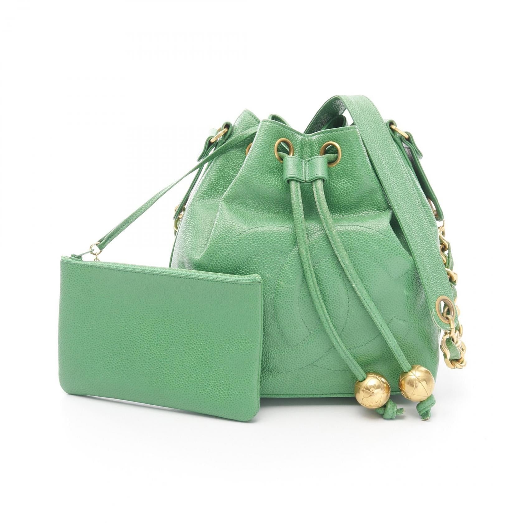 Chanel Chanel Coco Mark Chain Shoulder Bag Caviar Skin Green Gold Hardware Purse With Pouch Size ONE SIZE - 1 Thumbnail