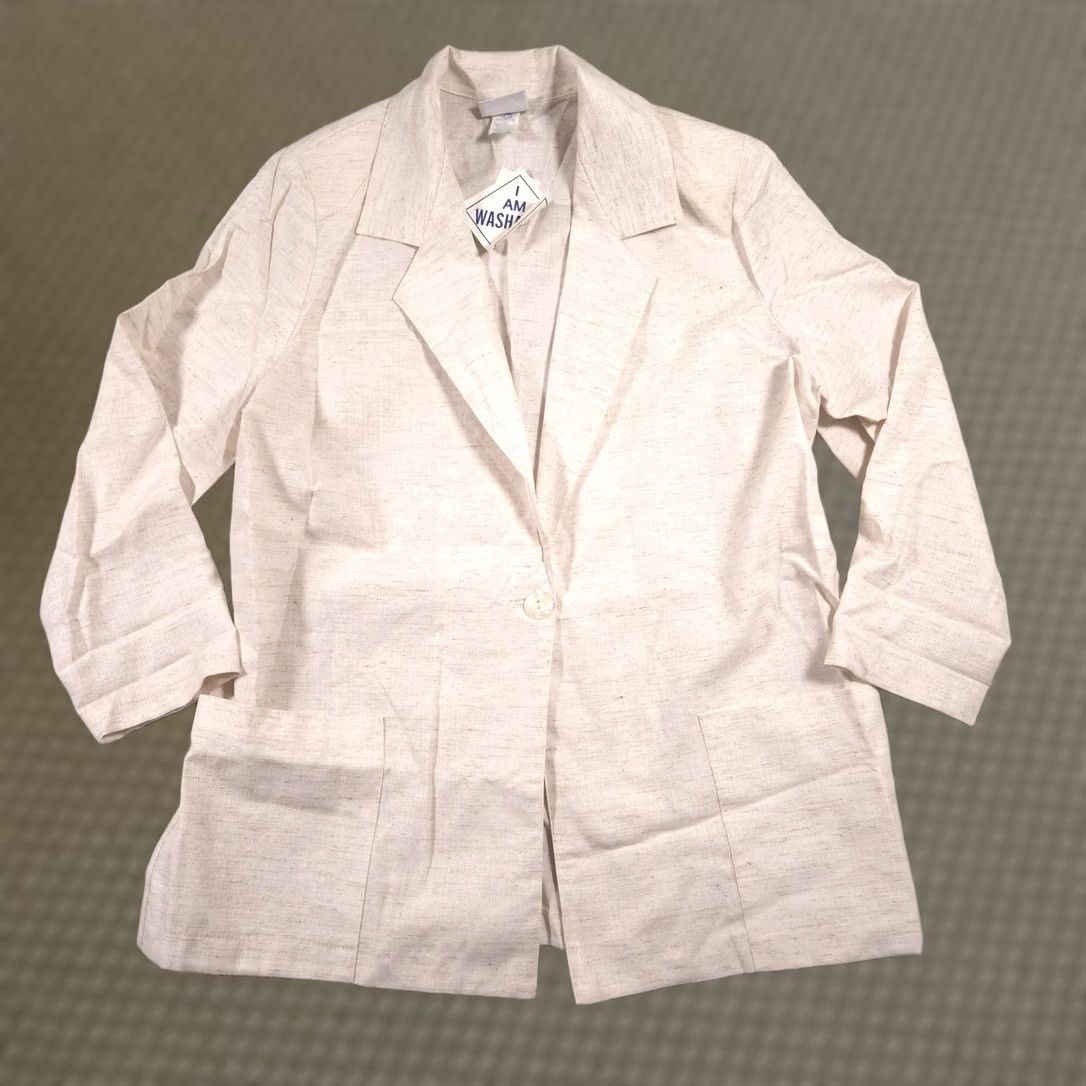 Vintage Fashion Bug Womens Blazer 18/20W Beige Woven One Button Career Plus Made USA Size XXL / US 16-18 / IT 52-54 - 1 Thumbnail