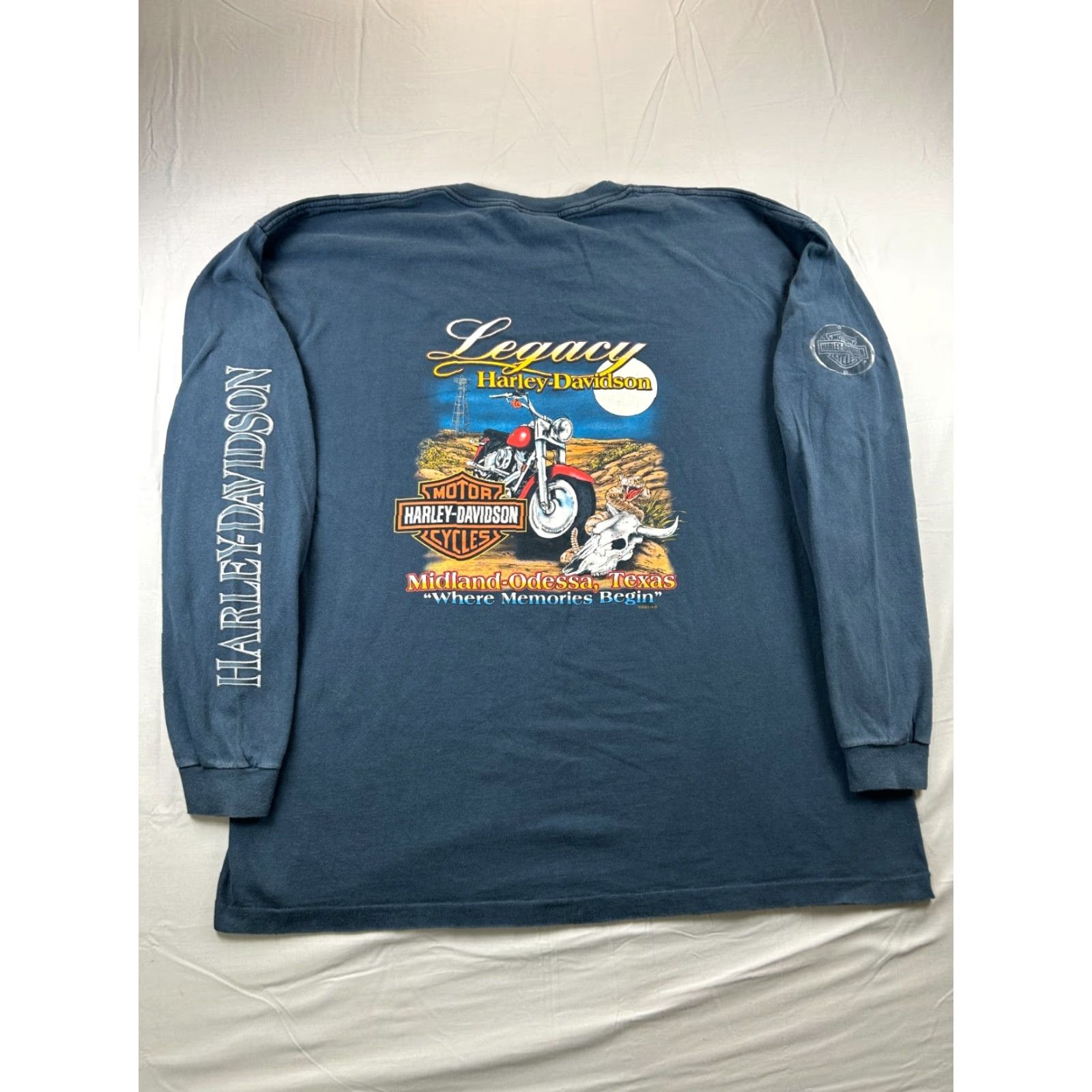 Harley Davidson VINTAGE Harley-Davidson Long Sleeve Shirt Mens 3XL Blue Graphic Print Crew Neck Biker Texas 2000s Size US XXL / EU 58 / 5 - 2 Thumbnail