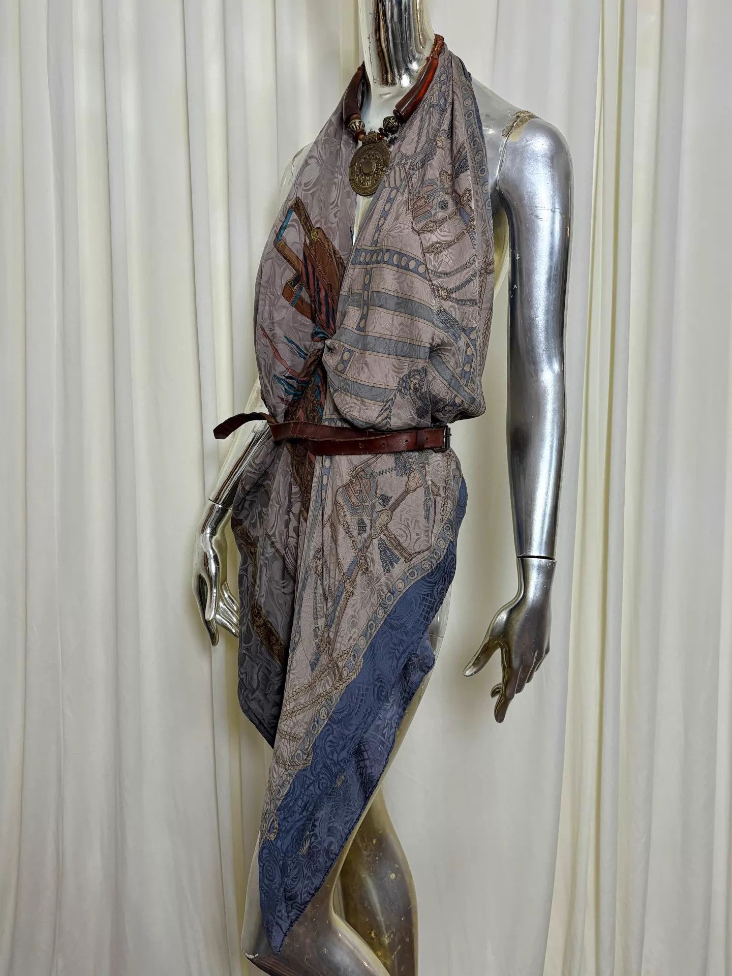 Other Vintage Asym Knot Tie-Back Open Back Dark Pattern Scarf Size ONE SIZE - 2 Thumbnail