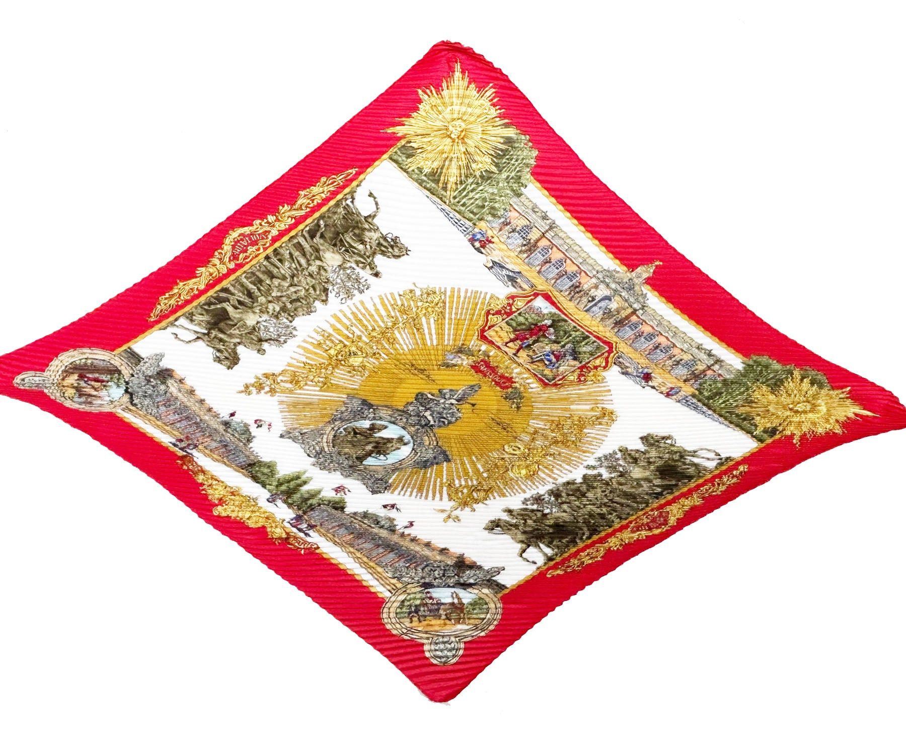 image of Hermes Le Carre Plisse Red Sanssoucy By Dubigeon Crinkled 90 Silk Scarf, Women's