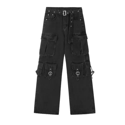 VIBE Black Multi Pocket Cargo Denim Jeans with Straps Size US 28 / EU 44 - 1 Thumbnail