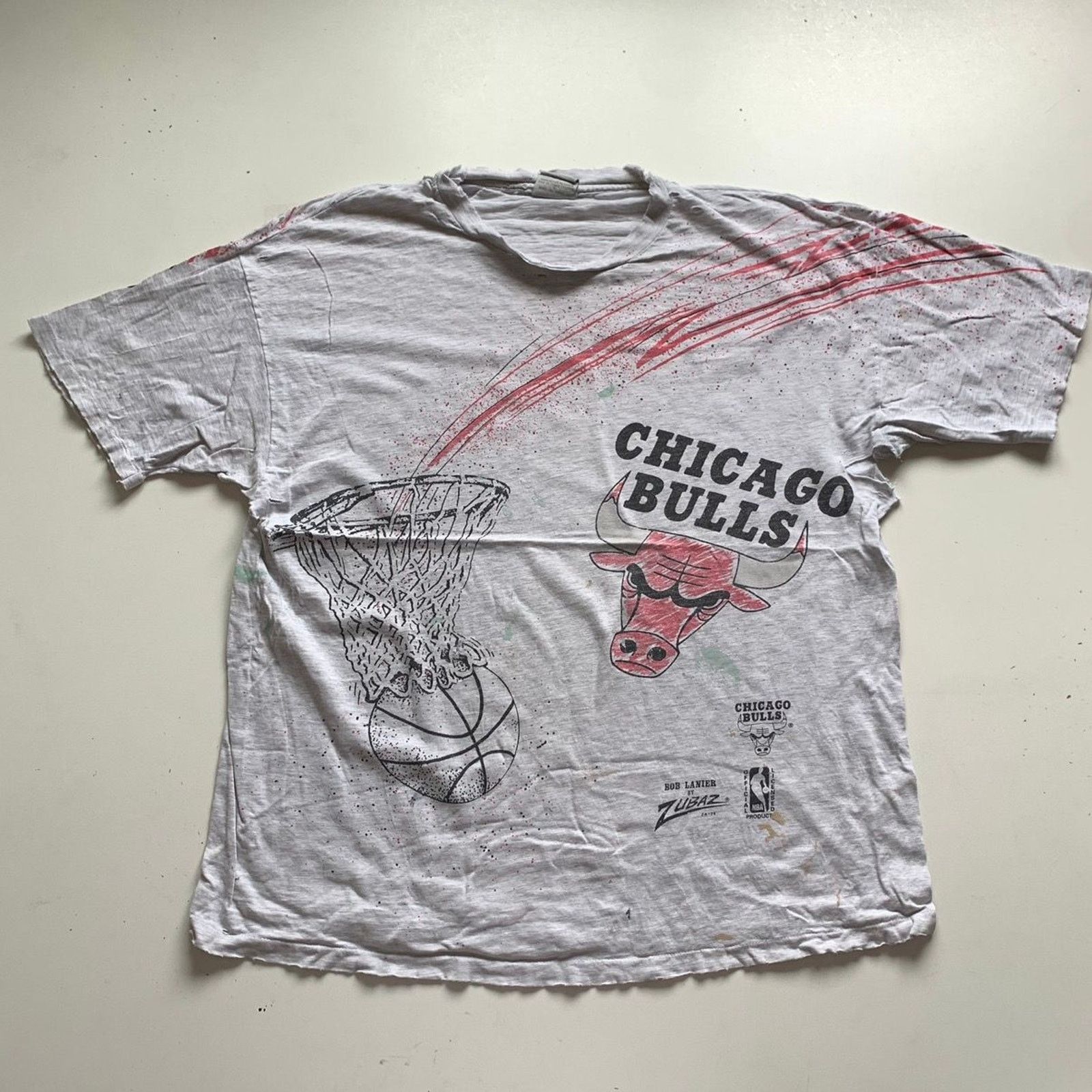 NBA × Vintage Vintage 90s Chicago Bulls NBA AOP T Shirt XL Distressed Rare Size US XL / EU 56 / 4 - 1 Thumbnail