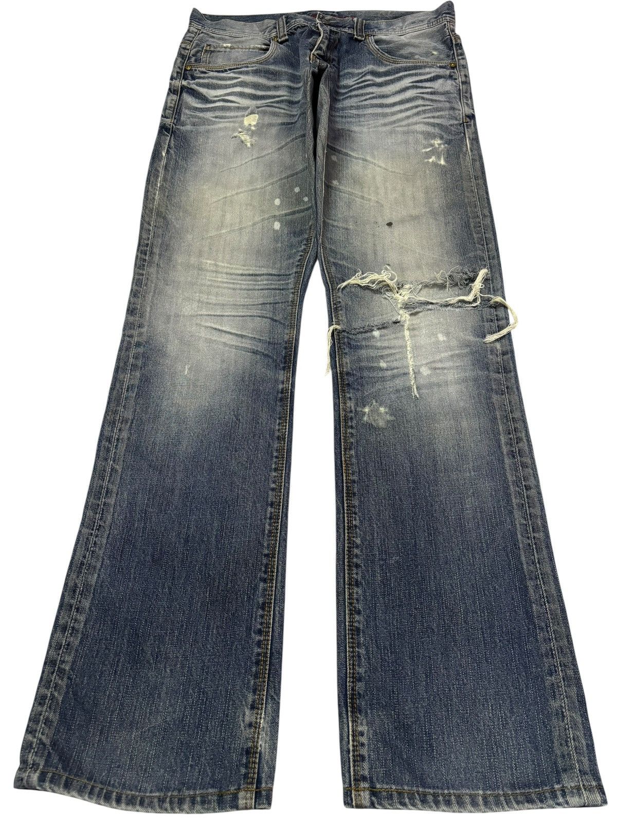 Gap Vtg Navy Japan Grunge Paint Splash Distressed Jeans Size US 32 / EU 48 - 1 Thumbnail