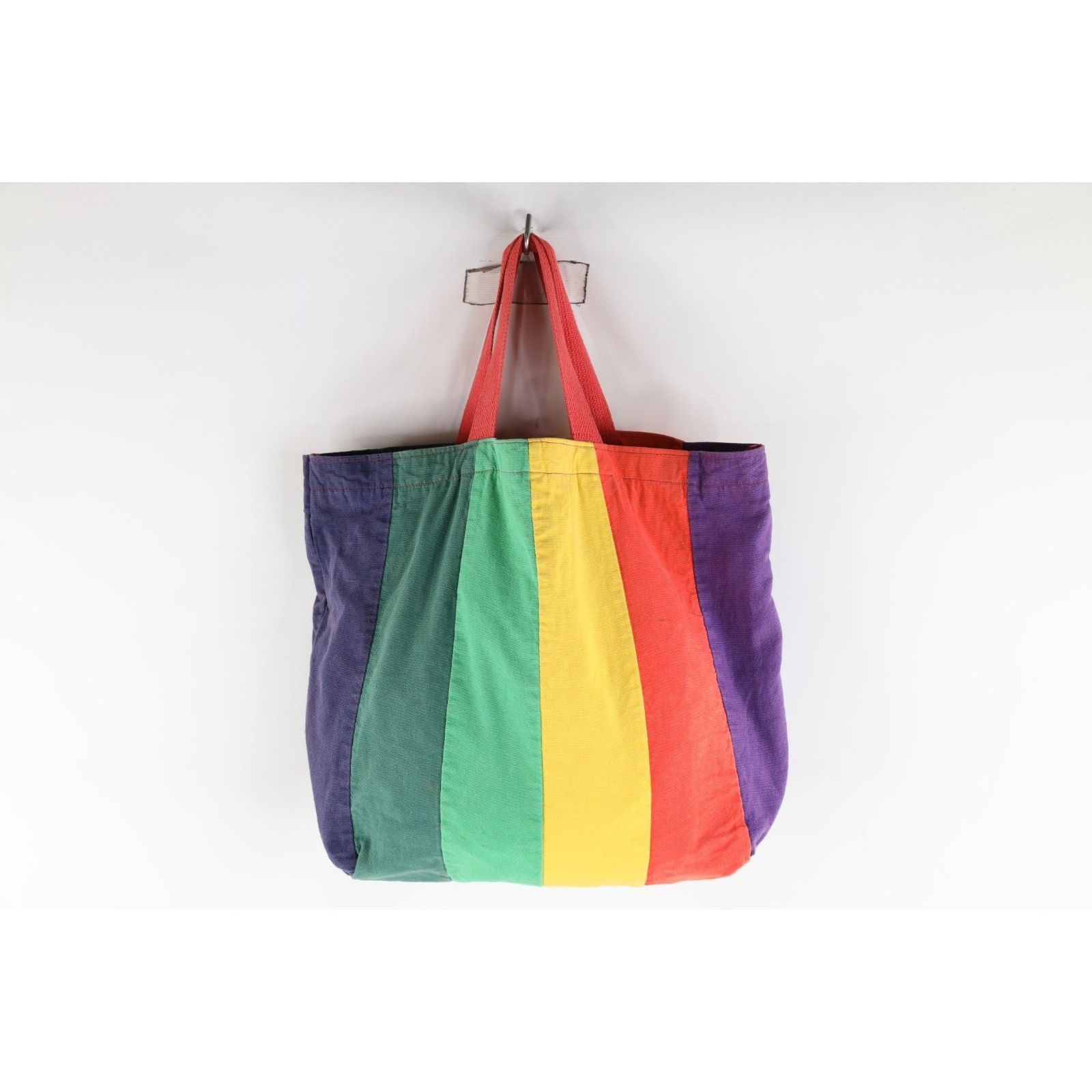 Vintage Vintage 90s Streetwear Rainbow Striped Lined Canvas Tote Bag Size ONE SIZE - 1 Thumbnail