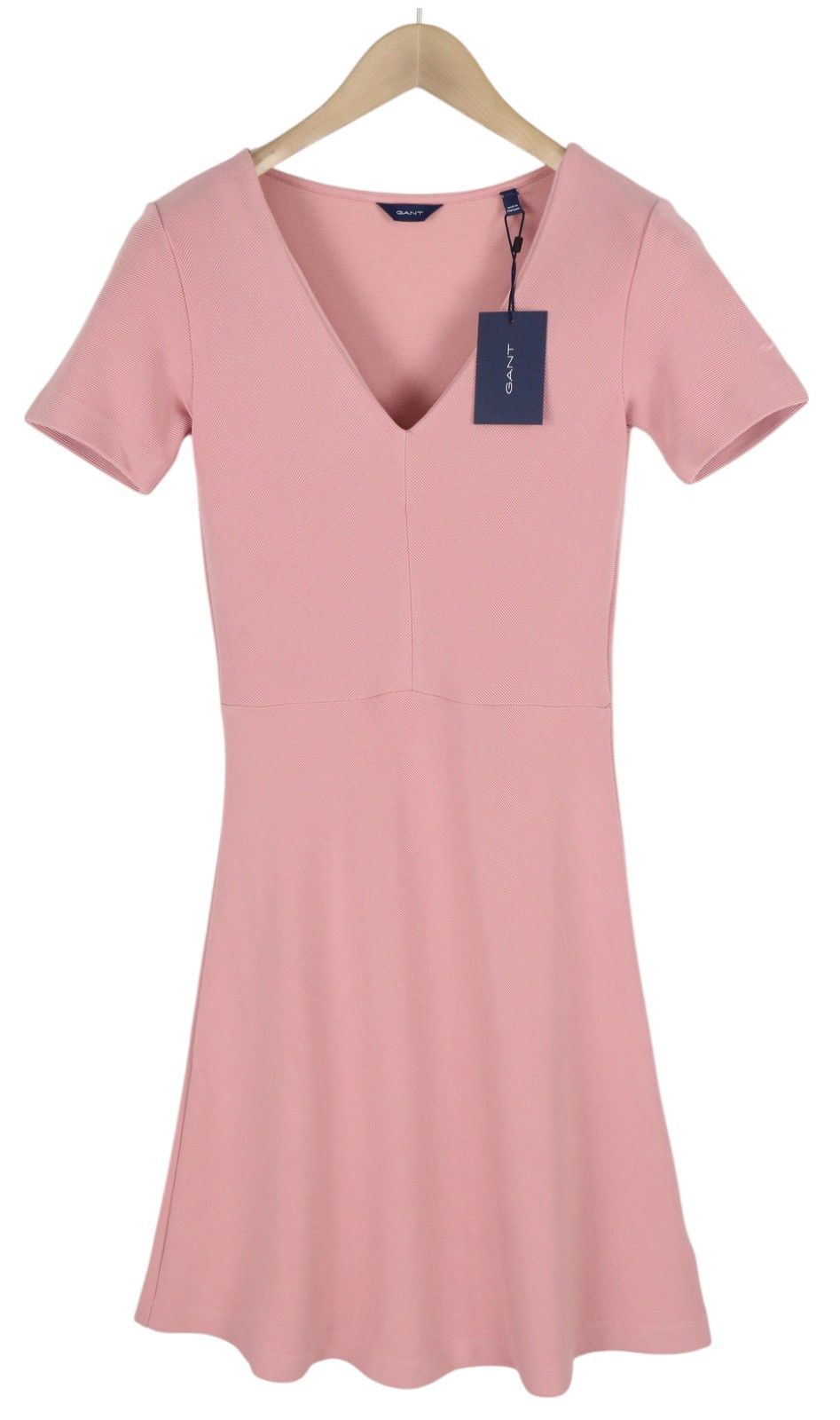 Gant RIB STRUCTURE XS Pink Short Sleeve V-Neck Dress 84953 Size XS / US 0-2 / IT 36-38 - 1 Thumbnail