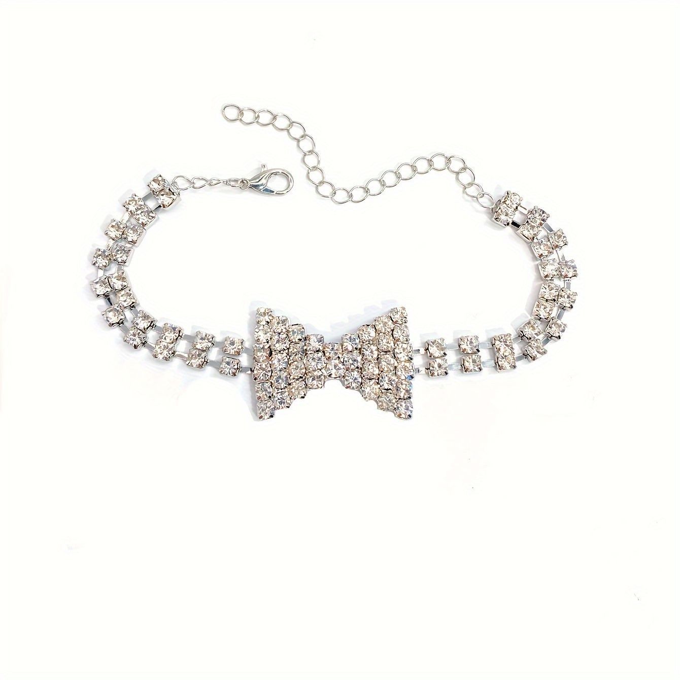 Other Silver Tone Rhinestone Bow Anklet Bracelet For Women With Ad Size ONE SIZE - 3 Thumbnail