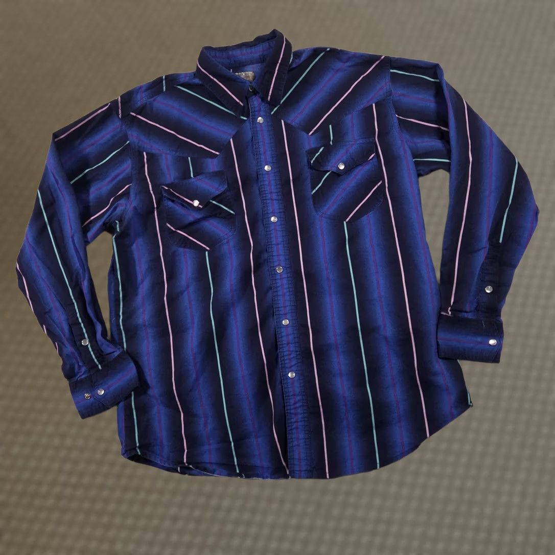 Express Express Rider Shirt Mens Large Blue Western Pearl Snap Striped Long Sleeve Size US L / EU 52-54 / 3 - 1 Thumbnail