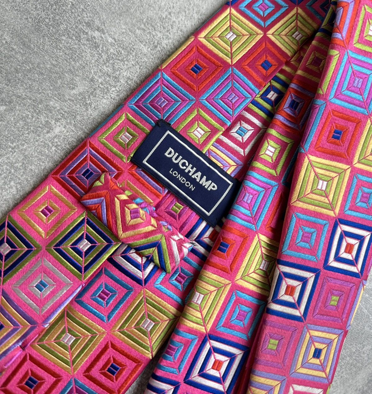 Duchamp Duchamp London Mens Silk Tie Bold Geometric Square Pattern Size ONE SIZE - 5 Thumbnail
