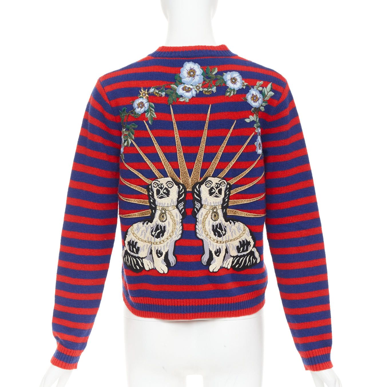 Gucci GUCCI 2017 Runway wool red blue stripe Tiger Head intarsia crew sweater XS Size XS / US 0-2 / IT 36-38 - 1 Thumbnail