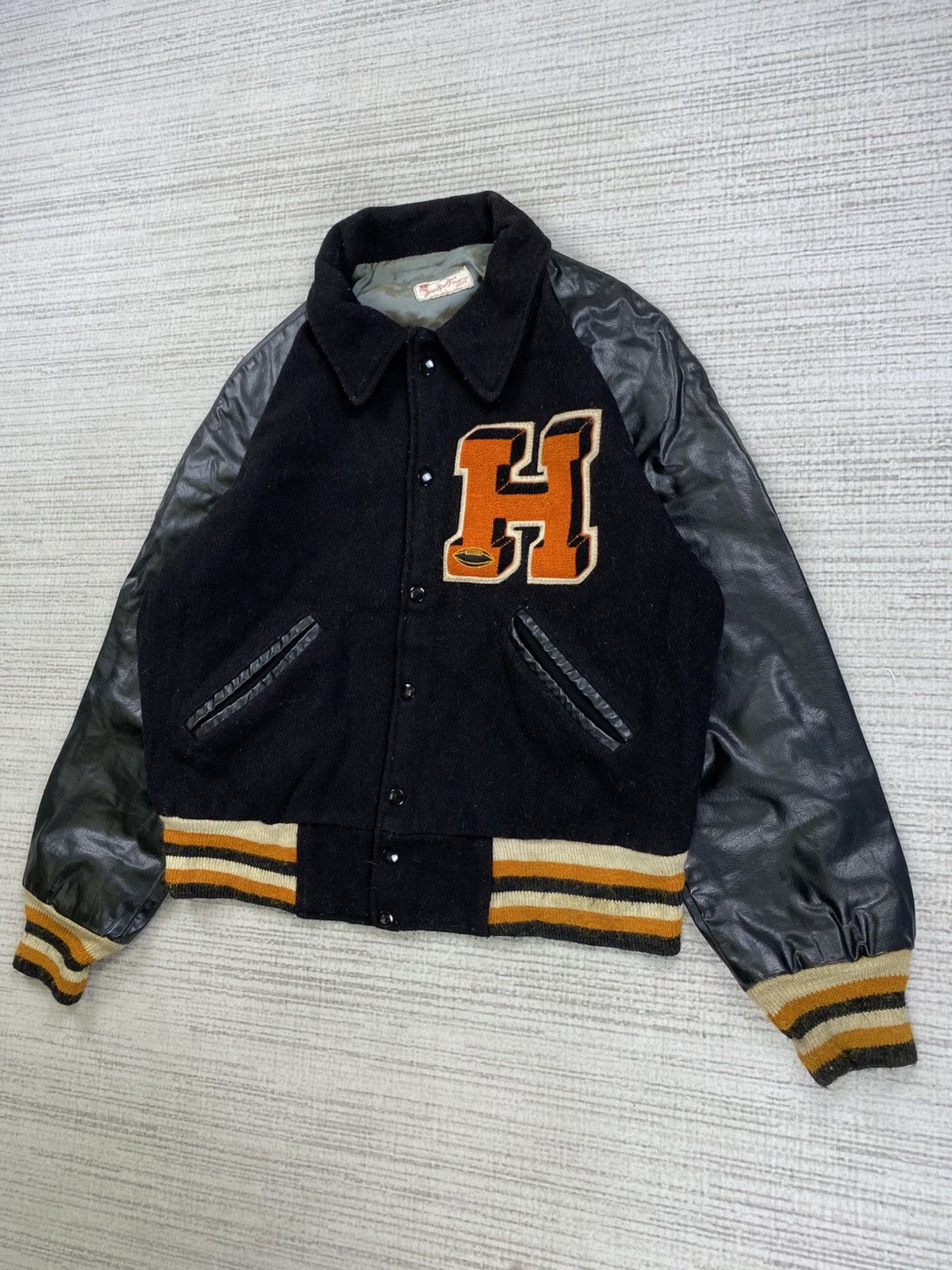 Vintage 🔥Vtg 70s Jim Beidges H Logo Leather Sleeve Varsity Jacket Size US L / EU 52-54 / 3 - 4 Thumbnail