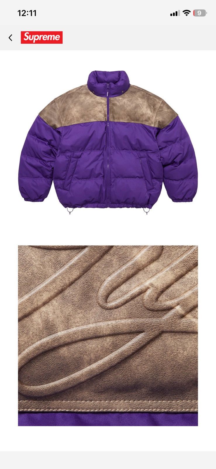 Supreme Supreme Leather Yoke Puffer Jacket “Purple” XXL FW25 Size US XXL / EU 58 / 5 - 4 Thumbnail