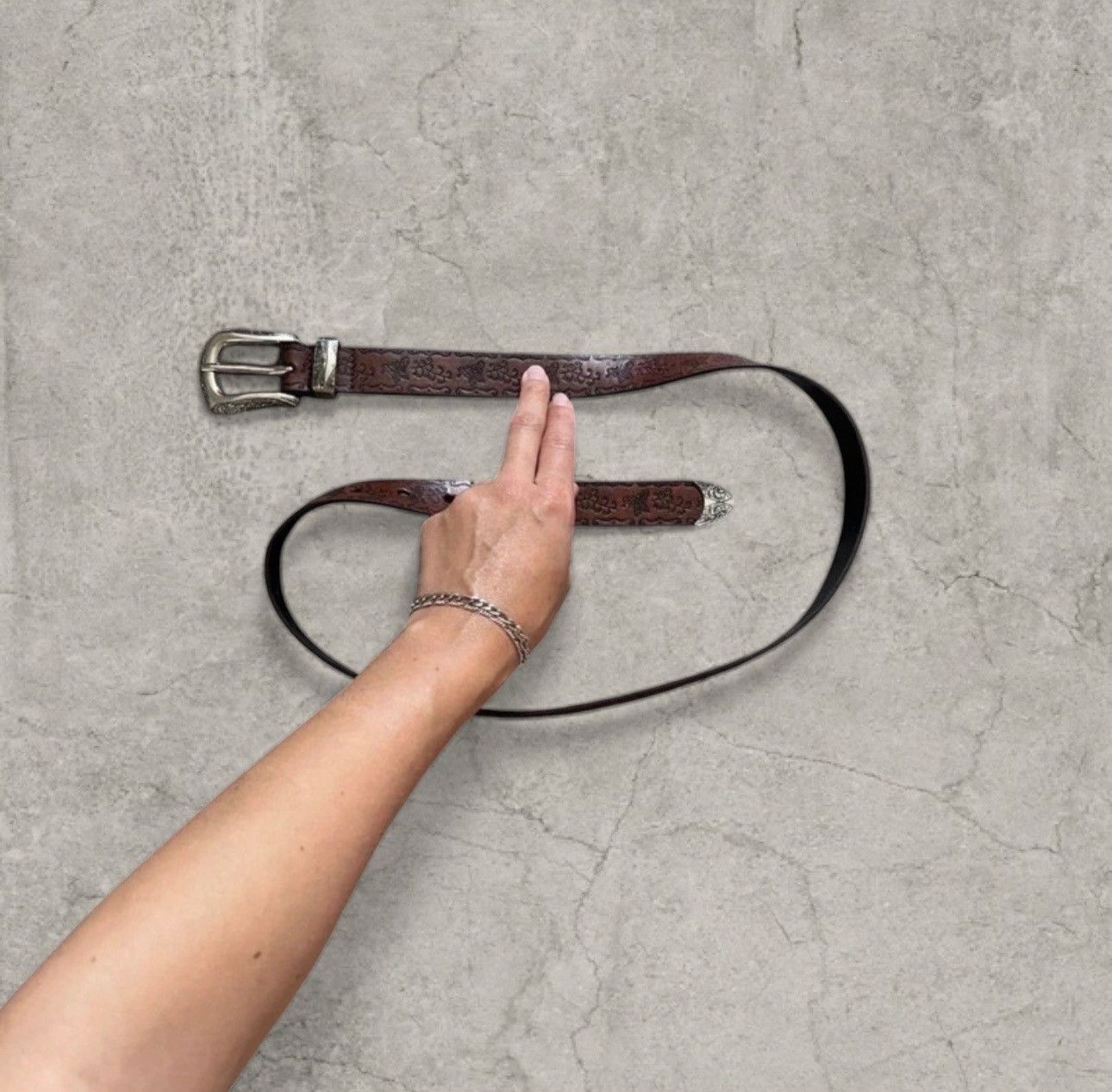 Japanese Brand Vintage style Western belt in brown print, silver. One size Size ONE SIZE - 3 Thumbnail
