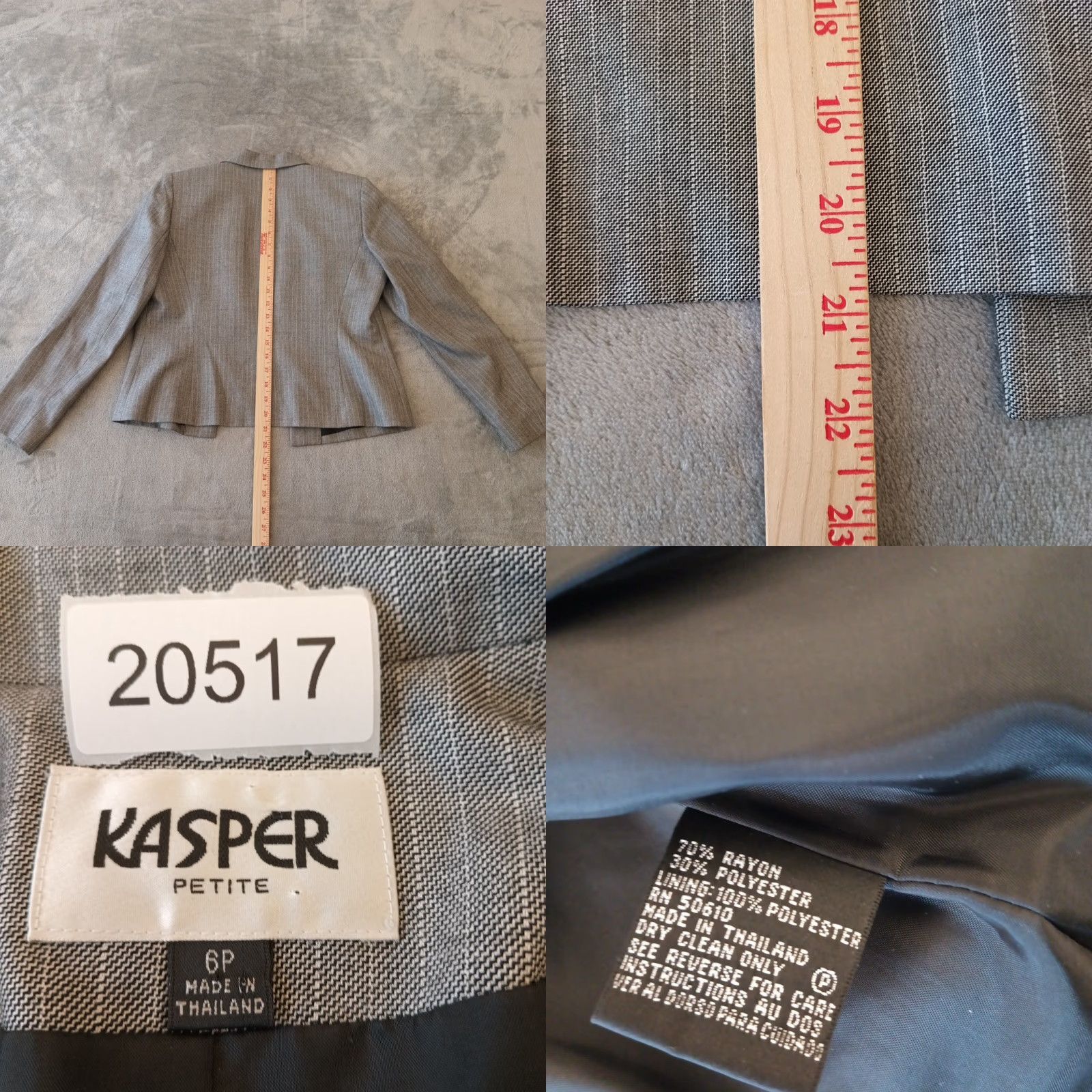 Kasper Kasper Blazer Womens 6P Petite Gray Striped Lined Notch Lapel Single-Breasted Open Long Sleeve Jacket Pant Suit Business Size M / US 6-8 / IT 42-44 - 8 Thumbnail