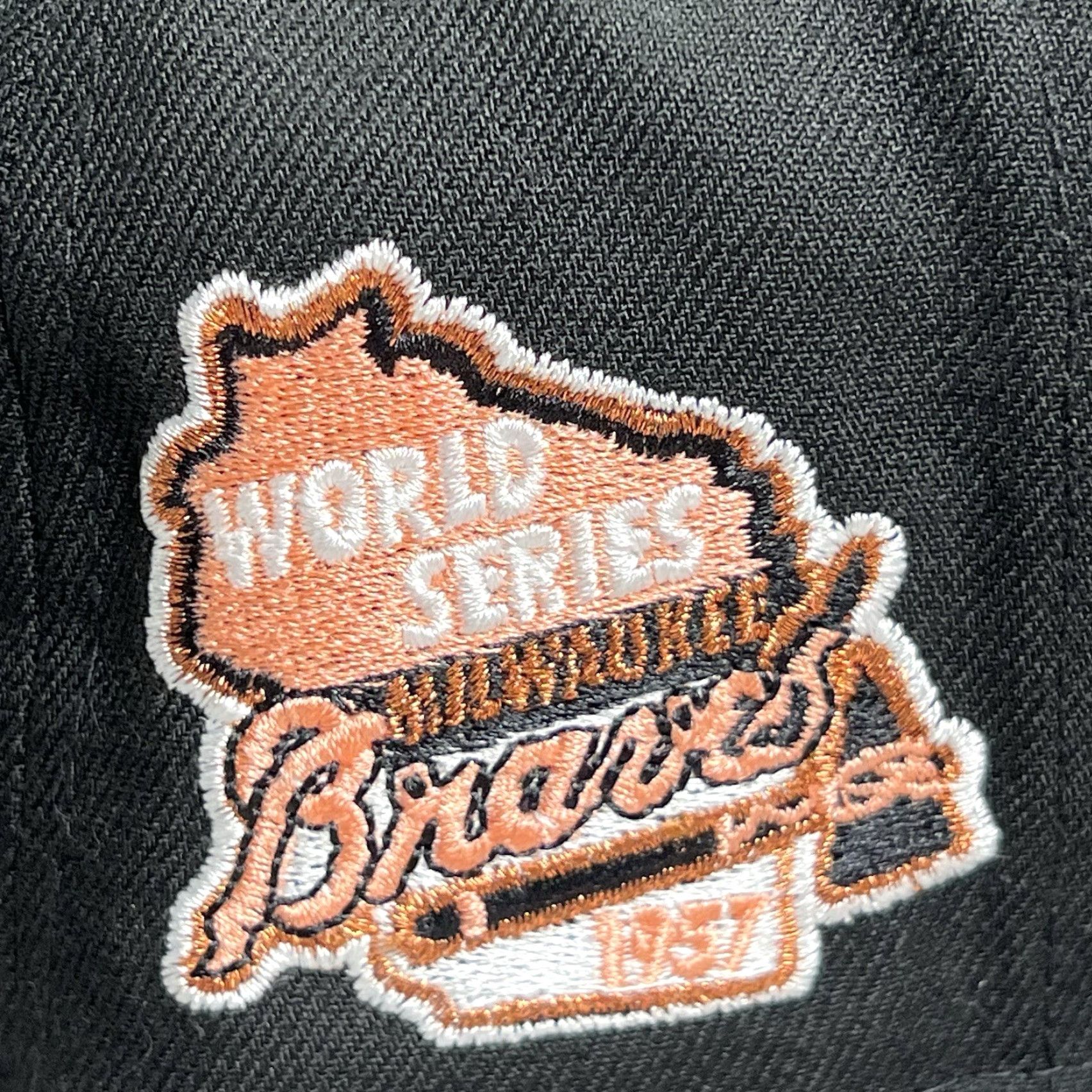 New Era VINTAGE Milwaukee Braves Manolo Hat Club Black Peach 1957 World Series New Era 7 3/8 Size ONE SIZE - 4 Thumbnail