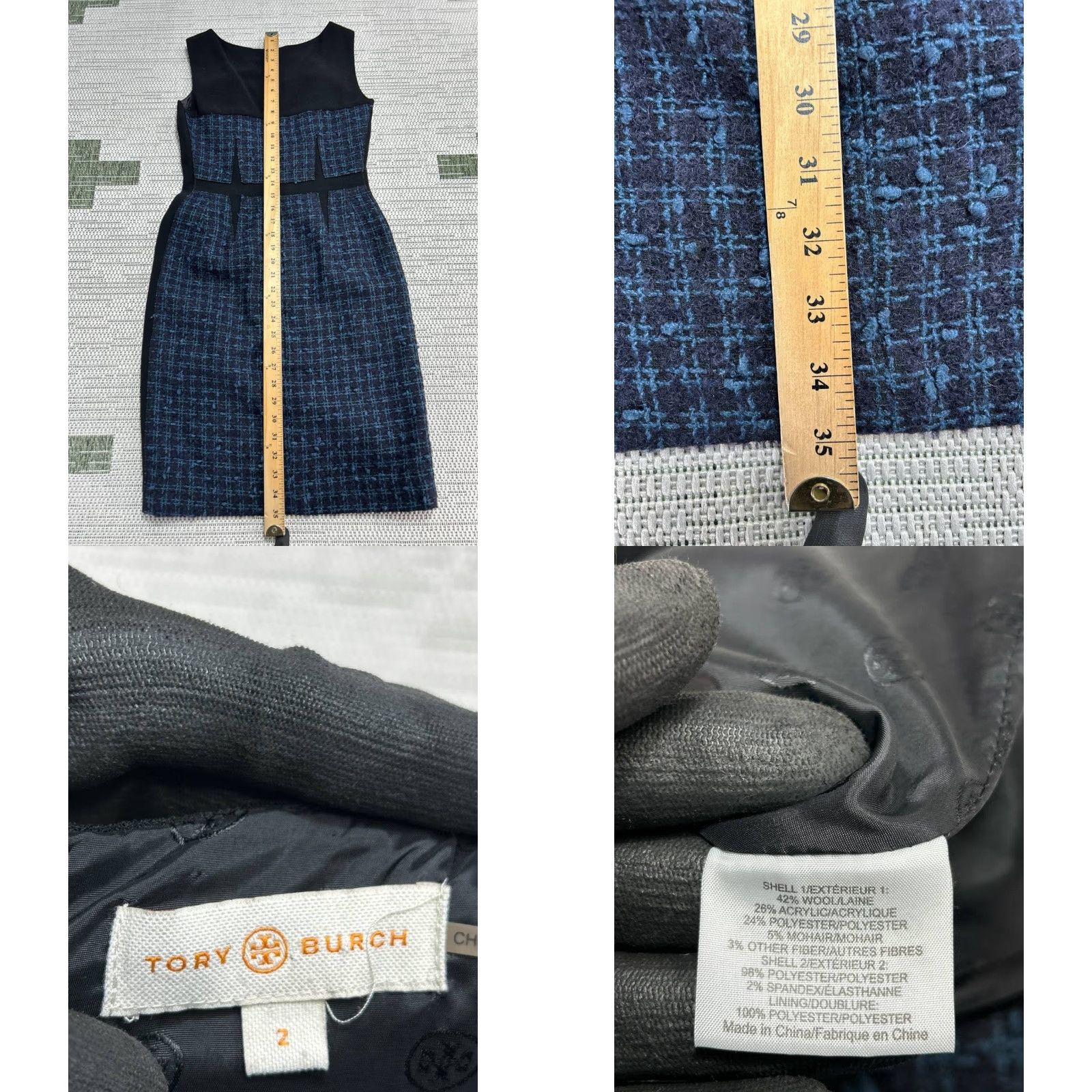 Tory Burch Tory Burch Sloane Pencil Dress Women 2 Blue Wool Plaid Tweed Sleeveless Back Zip Dress Knee Length Size XS / US 0-2 / IT 36-38 - 8 Thumbnail
