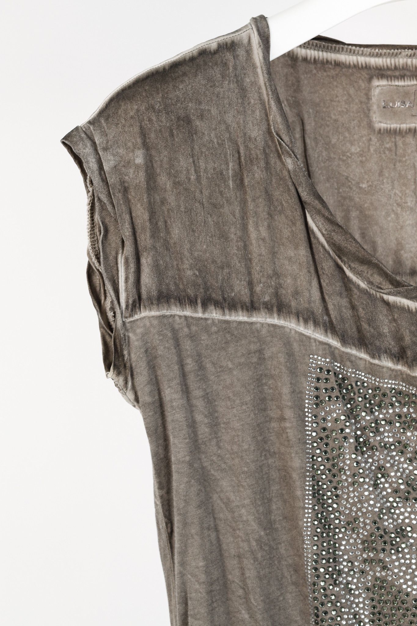 Luisa Cerano Luisa Cerano Grey Faded-Effect Rhinestone Muscle T-Shirt Size M / US 6-8 / IT 42-44 - 5 Thumbnail