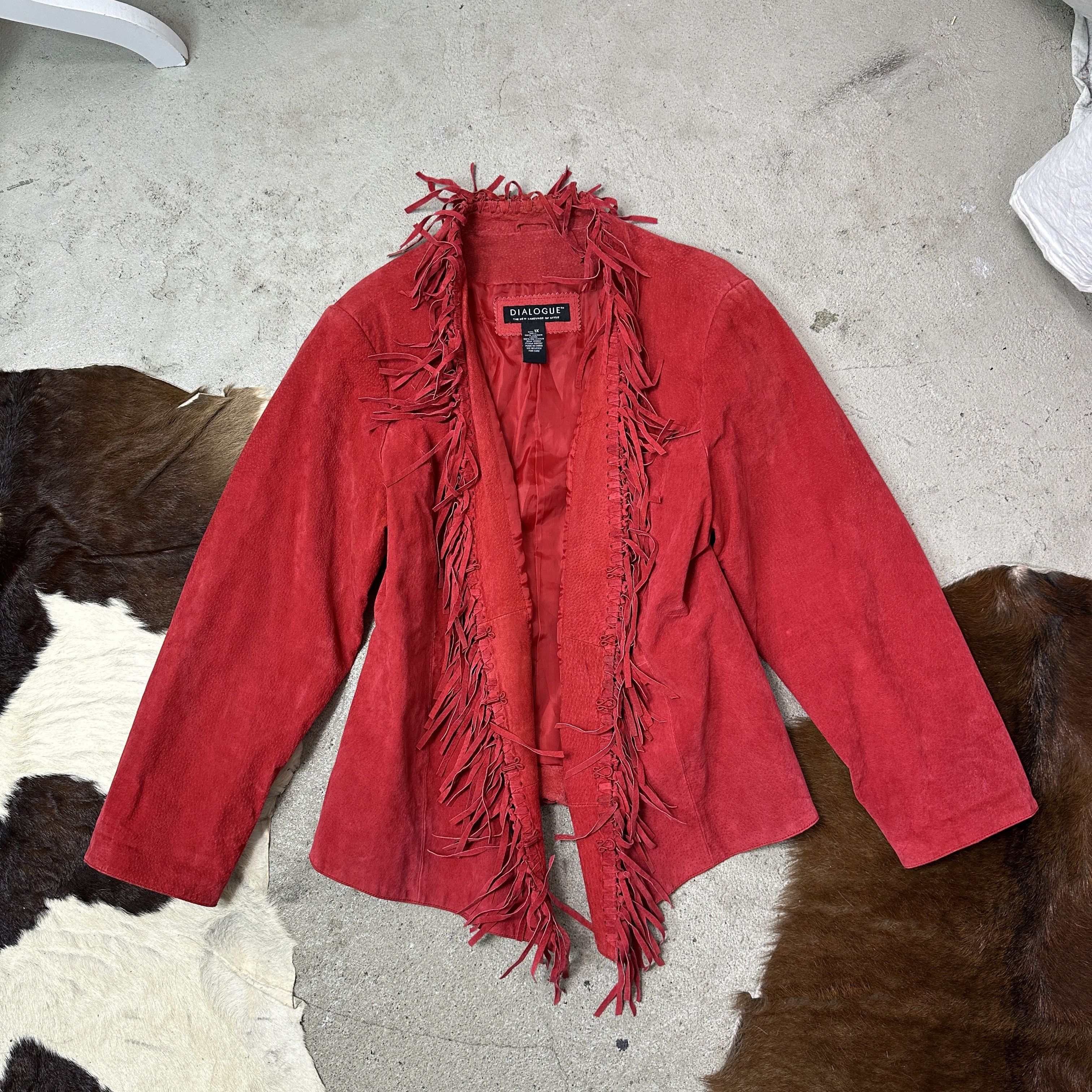 Vintage Vintage Leather Cherry Red Fringe Jacket Y2K Size XL / US 12-14 / IT 48-50 - 5 Thumbnail
