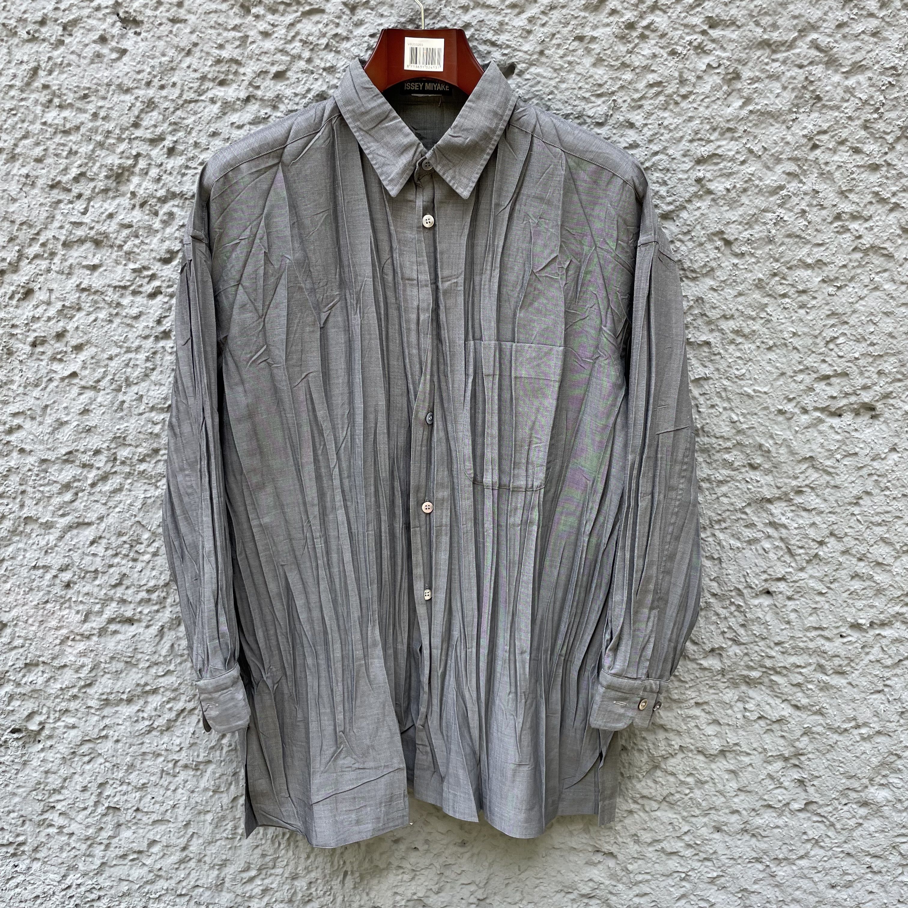 Issey Miyake Issey Miyake Grey Oversized Pleated Shirt Button Up Size US M / EU 48-50 / 2 - 1 Thumbnail
