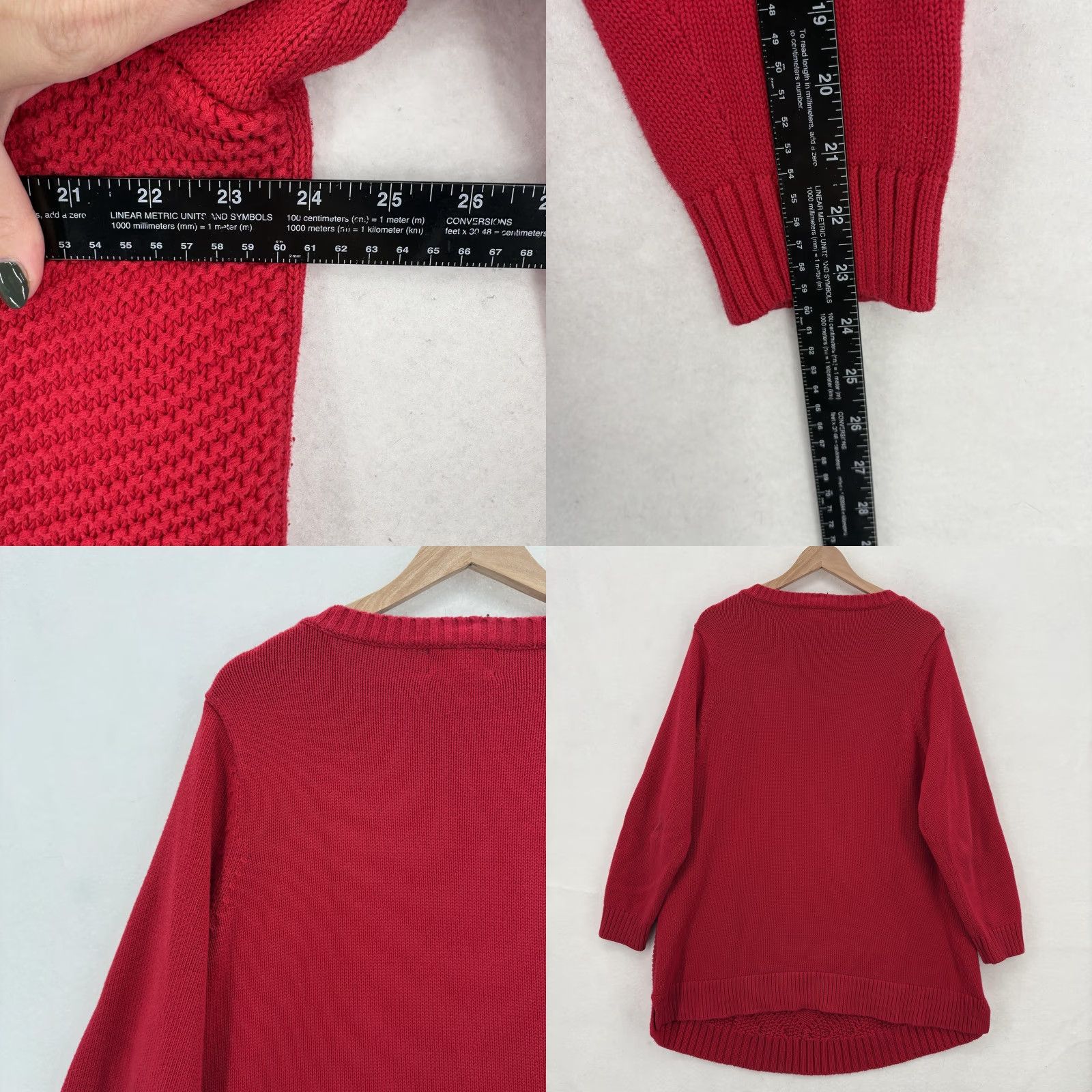 Lands' End Lands' End Sweater Womens 1X Red Drifter Cable Knit Tunic High Low Hem Cotton Size XL / US 12-14 / IT 48-50 - 8 Thumbnail