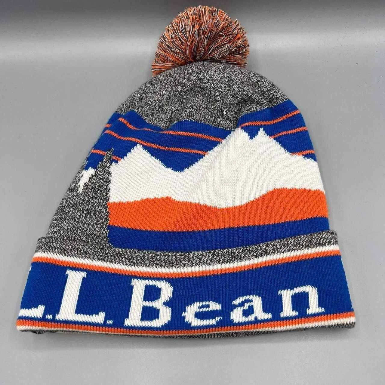 L.L. Bean L.L. Bean Hat Men Blue Gray Cuffed Beanie Pom Pom Cap Adult Size ONE SIZE - 1 Thumbnail