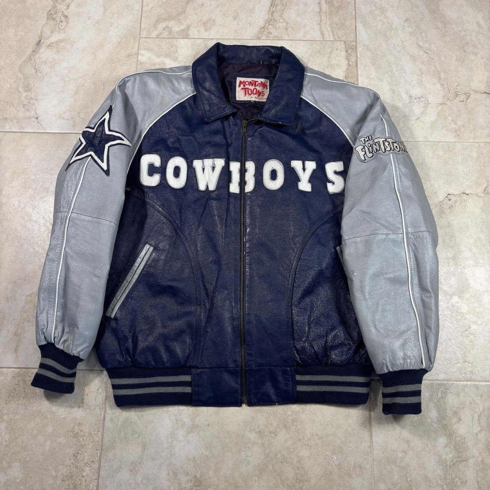 NFL Vintage Dallas Cowboys Flintstones Leather Jacket Mens 2XL Size US XXL / EU 58 / 5 - 2 Thumbnail