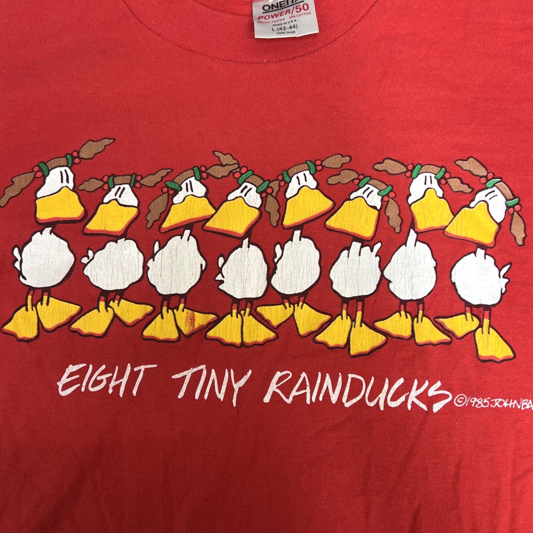 Vintage VINTAGE Oneita USA Red Eight Tiny Ducks Stitch T-Shirt Mens L Size US L / EU 52-54 / 3 - 3 Thumbnail