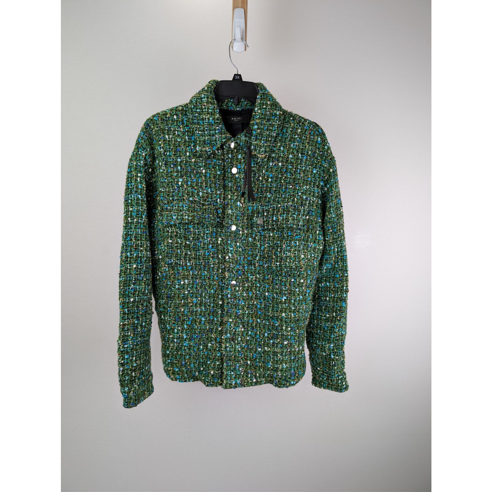 Amiri o1rshd1 Boucle Overshirt Button up Shirt in Rain Forest Size US M / EU 48-50 / 2 - 1 Thumbnail