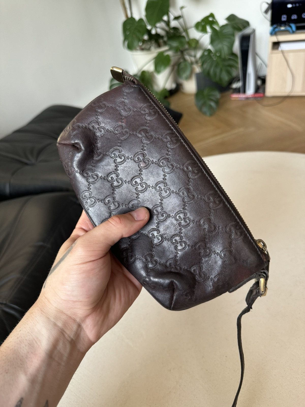 Gucci Vintage Monogram Gucci Clutch Bag Brown Leather Designer Size ONE SIZE - 3 Thumbnail