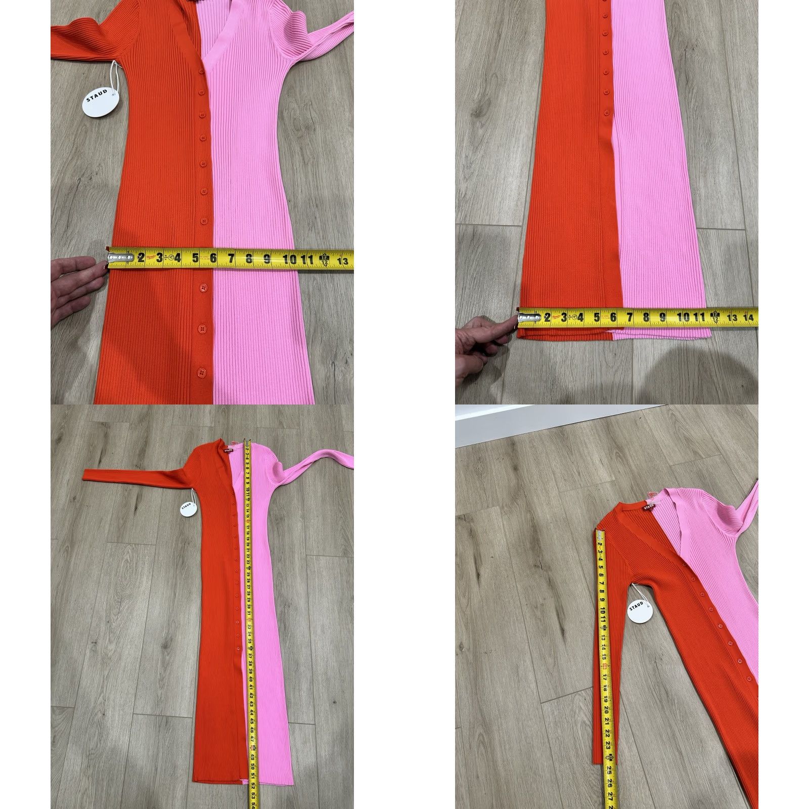 Staud STAUD Shoko Colorblock Sweater Dress Women L Red/Pink Midi V-Neck Long Sleeve Bodycon NWT Size L / US 10 / IT 46 - 9 Thumbnail