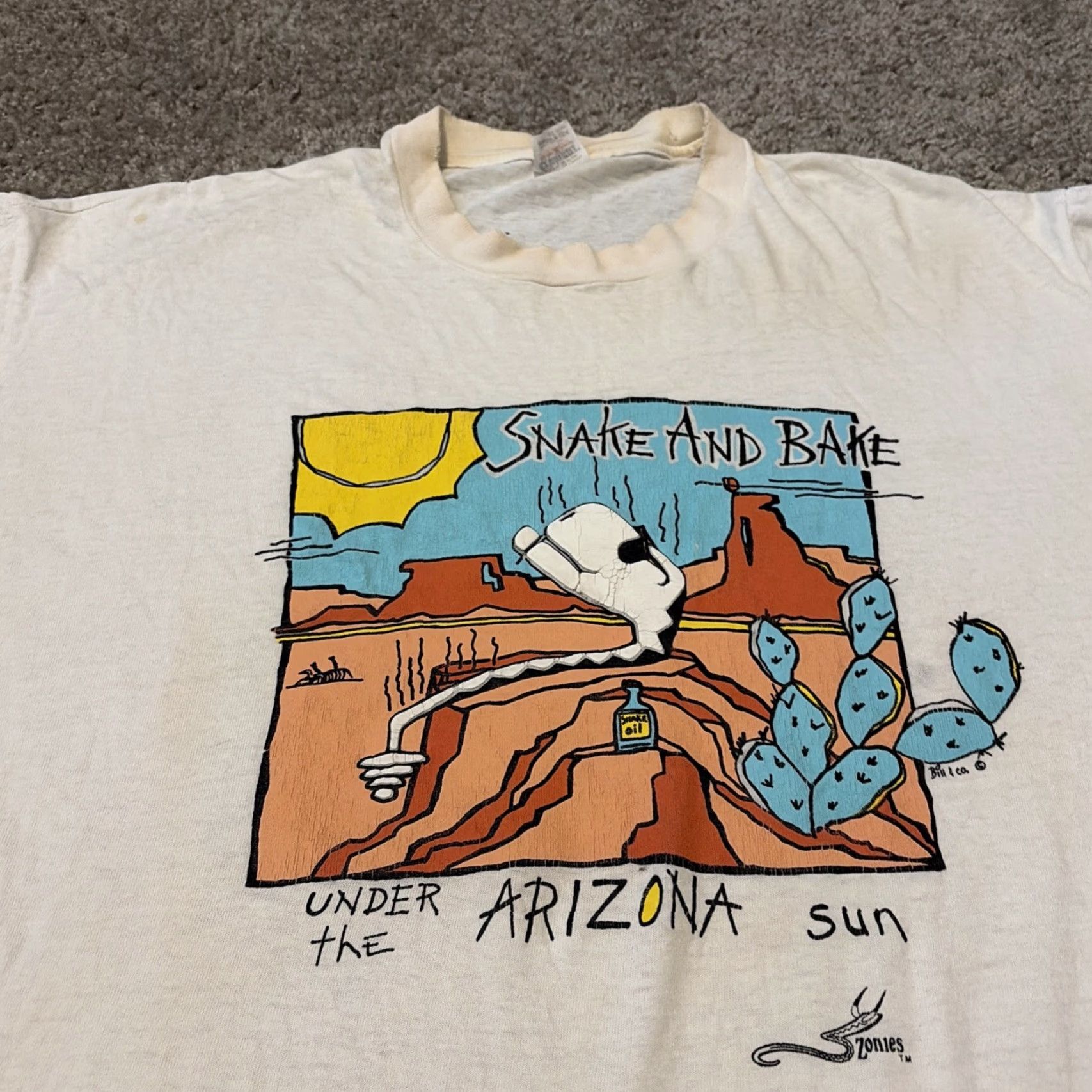 Vintage VINTAGE 90s Snake And Bake Arizona Sun Weed Stoner Drug White T-Shirt XL Mens Regular Stedman Size US XL / EU 56 / 4 - 3 Thumbnail