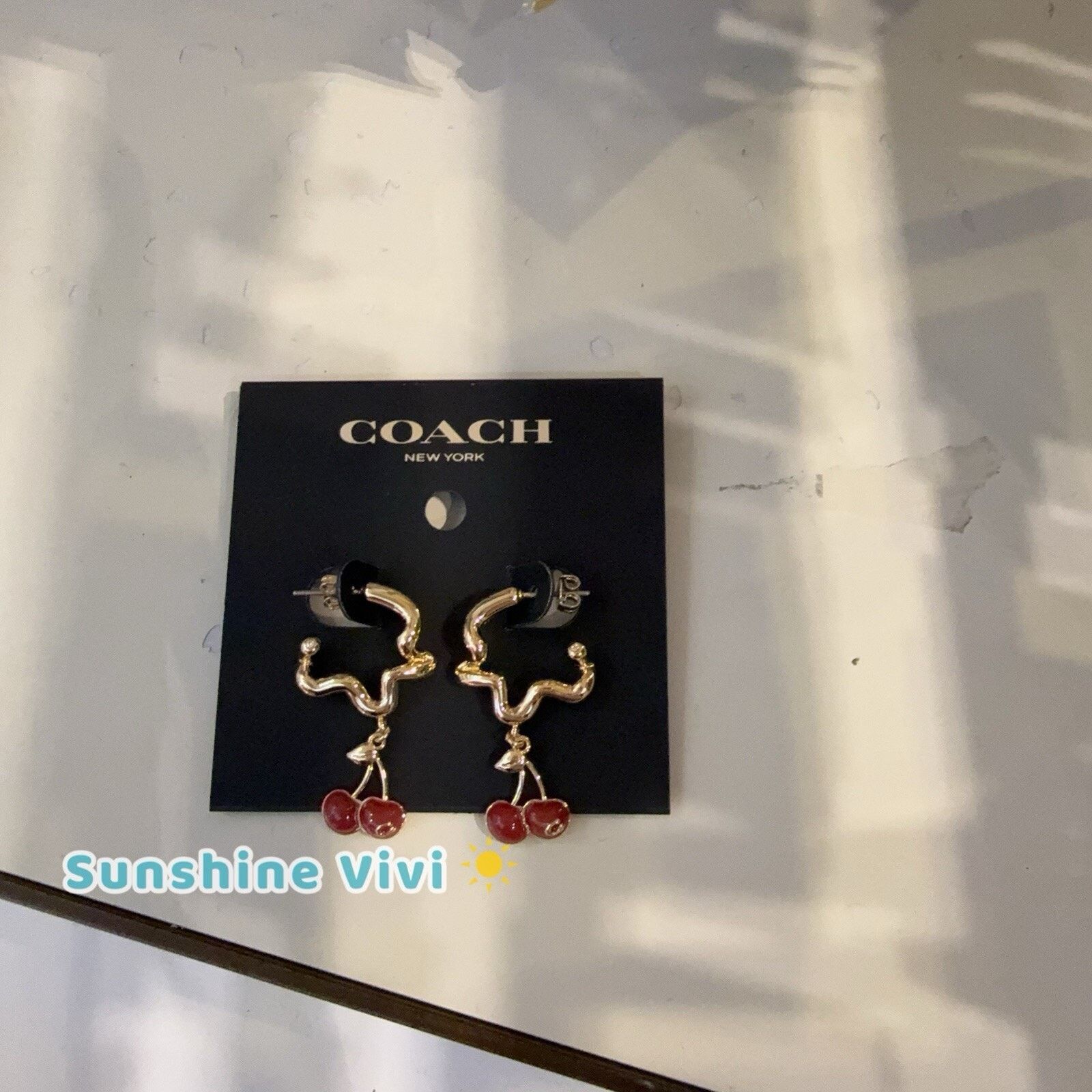 Coach NEW Coach Cherry Wavy Huggie Earrings Gold/Red CAA16 Size ONE SIZE - 1 Thumbnail