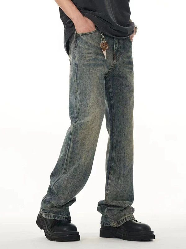 Jean Men's straight loose flared washed distressed blue jeans Size US 32 / EU 48 - 3 Thumbnail