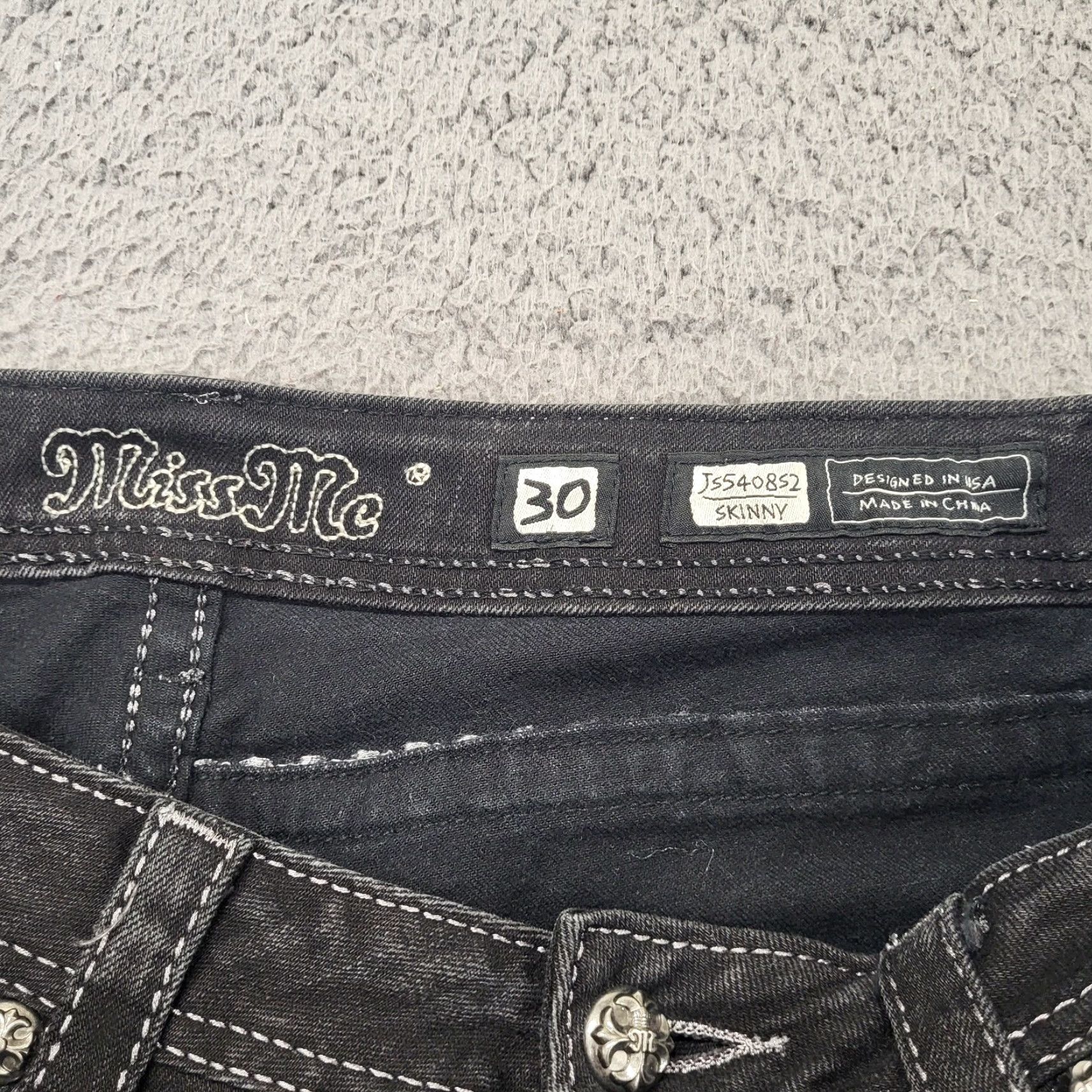 Miss Me Miss Me Jeans Skinny Black Denim 30 Women 33x32.5 JS540852 Distressed Stretch 5-Pocket Size 30" / US 8 / IT 44 - 4 Thumbnail