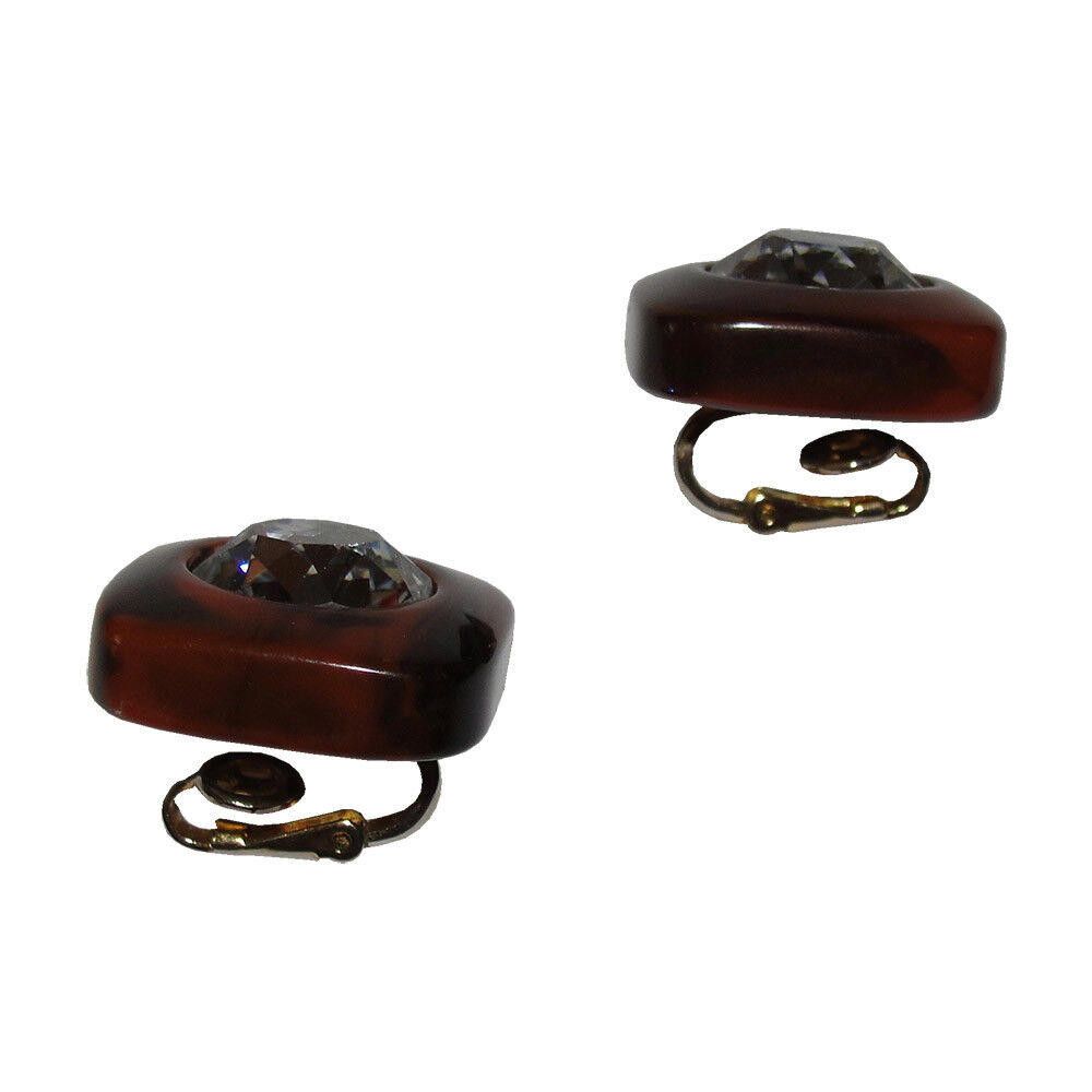 Lanvin Lanvin Brown Swirl Bakelite Headlight Rhinestone Earrings Size ONE SIZE - 2 Thumbnail