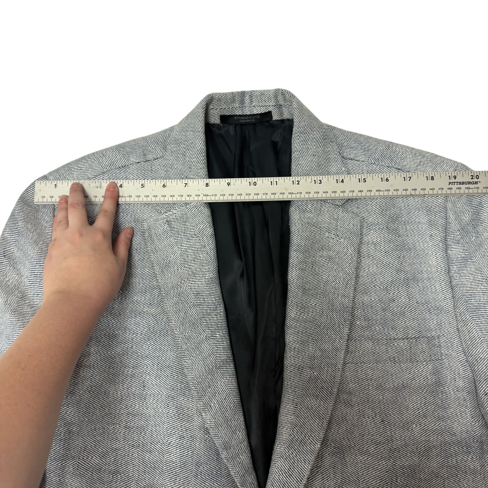 Other Studio Suits STEEL BLUE Sport Coat HERRINGBONE Silk Jacket Size 44L - 9 Thumbnail