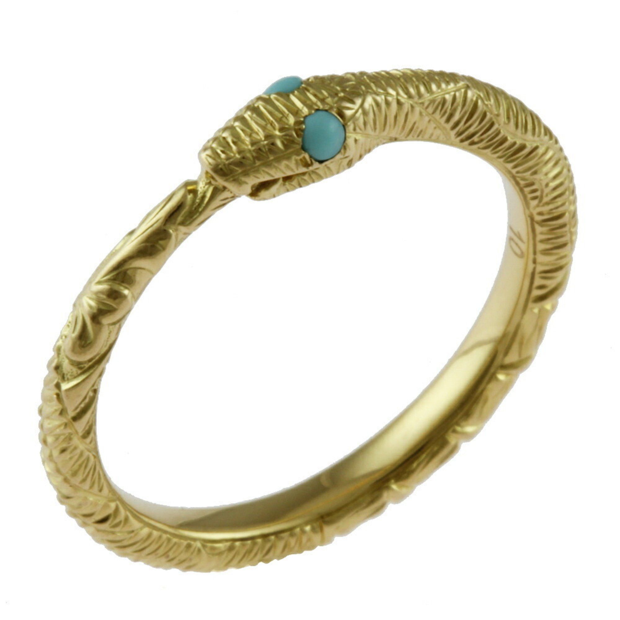 image of Gucci Ouroboros Ring No. 8.5 18K Turquoise Women's Gucci in Yellow Gold