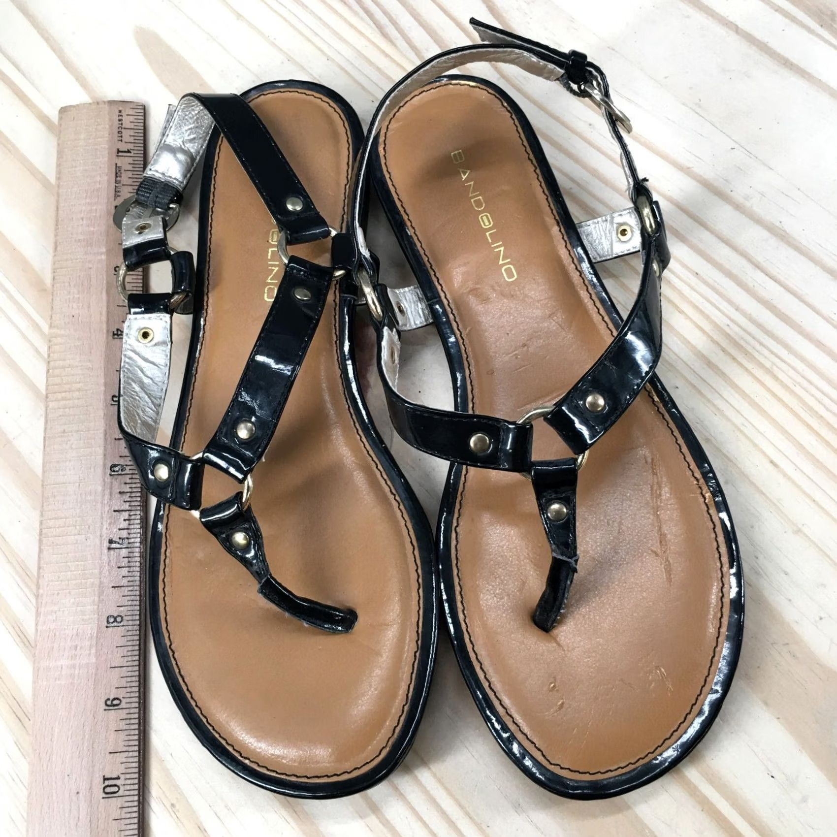 Vintage Bandolino Sandals Womens 6 M Delight Slingback Black Faux Leather Casual Buckle Shoes Size US 6 / IT 36 - 6 Thumbnail