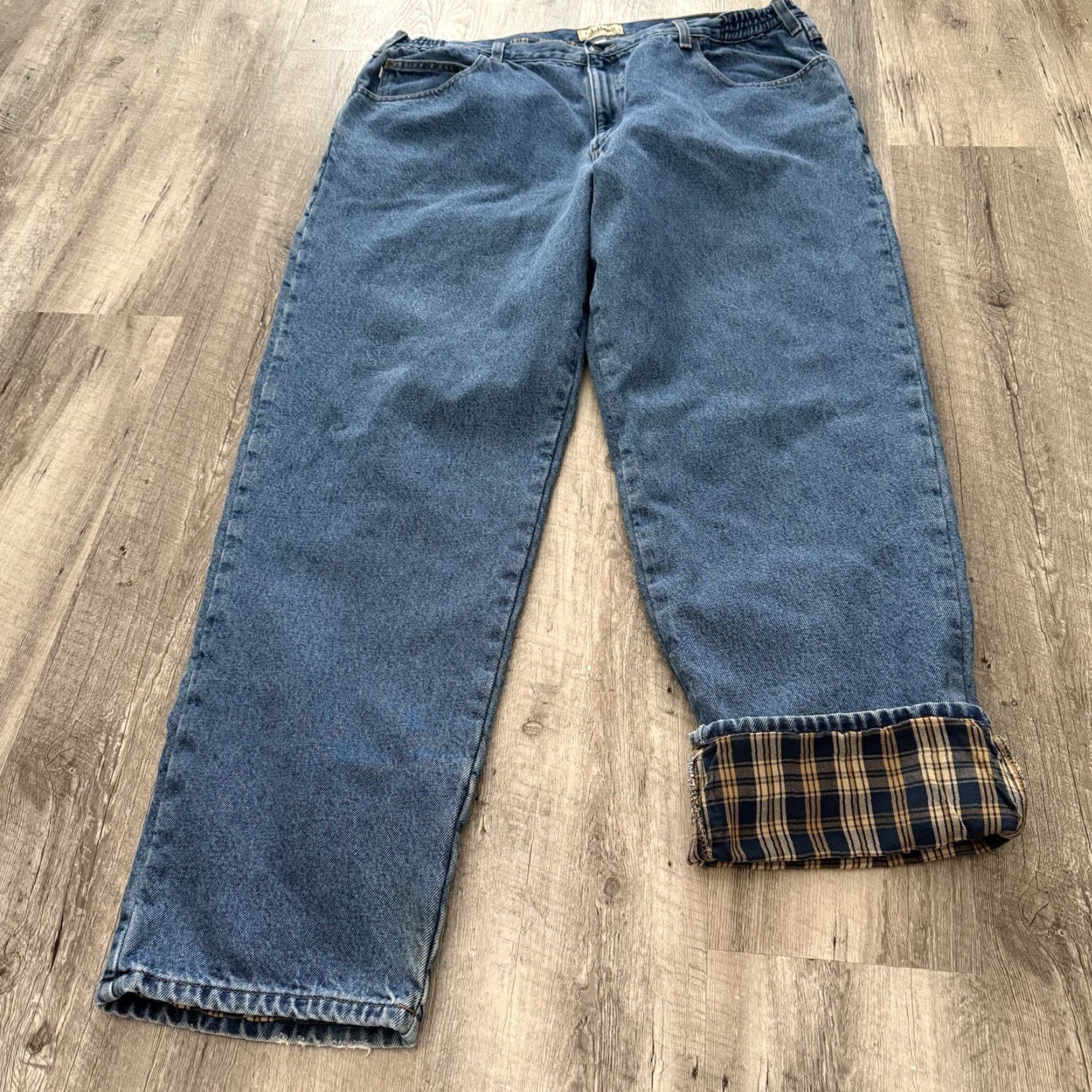 Vintage LL Bean Jeans 42x34 Mens Flannel-Lined 100% Brushed Cotton Denim Comfort Waist Blue 5-Pocket Relaxed Straight Workwear Outdoor 90s Mens Size US 42 / EU 58 - 8 Thumbnail