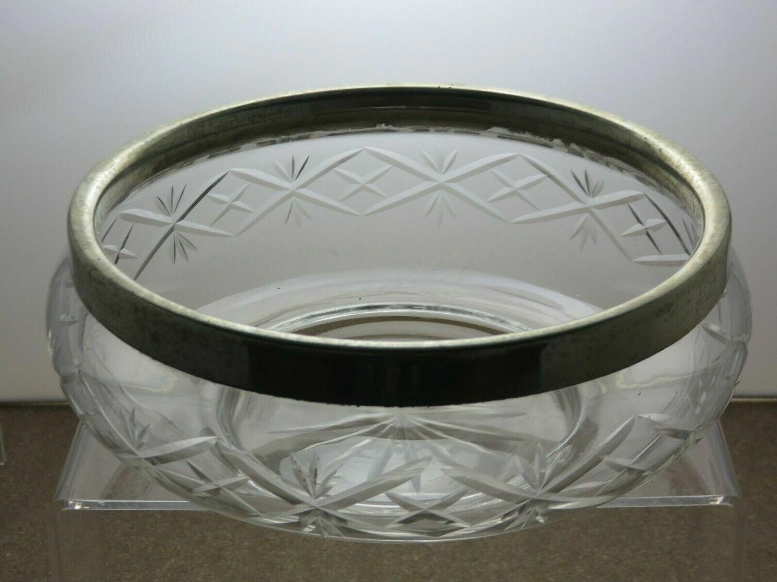 The Unbranded Brand Vintage Cut Glass Crystal Bowl With Silver Plated Rim Size ONE SIZE - 2 Thumbnail