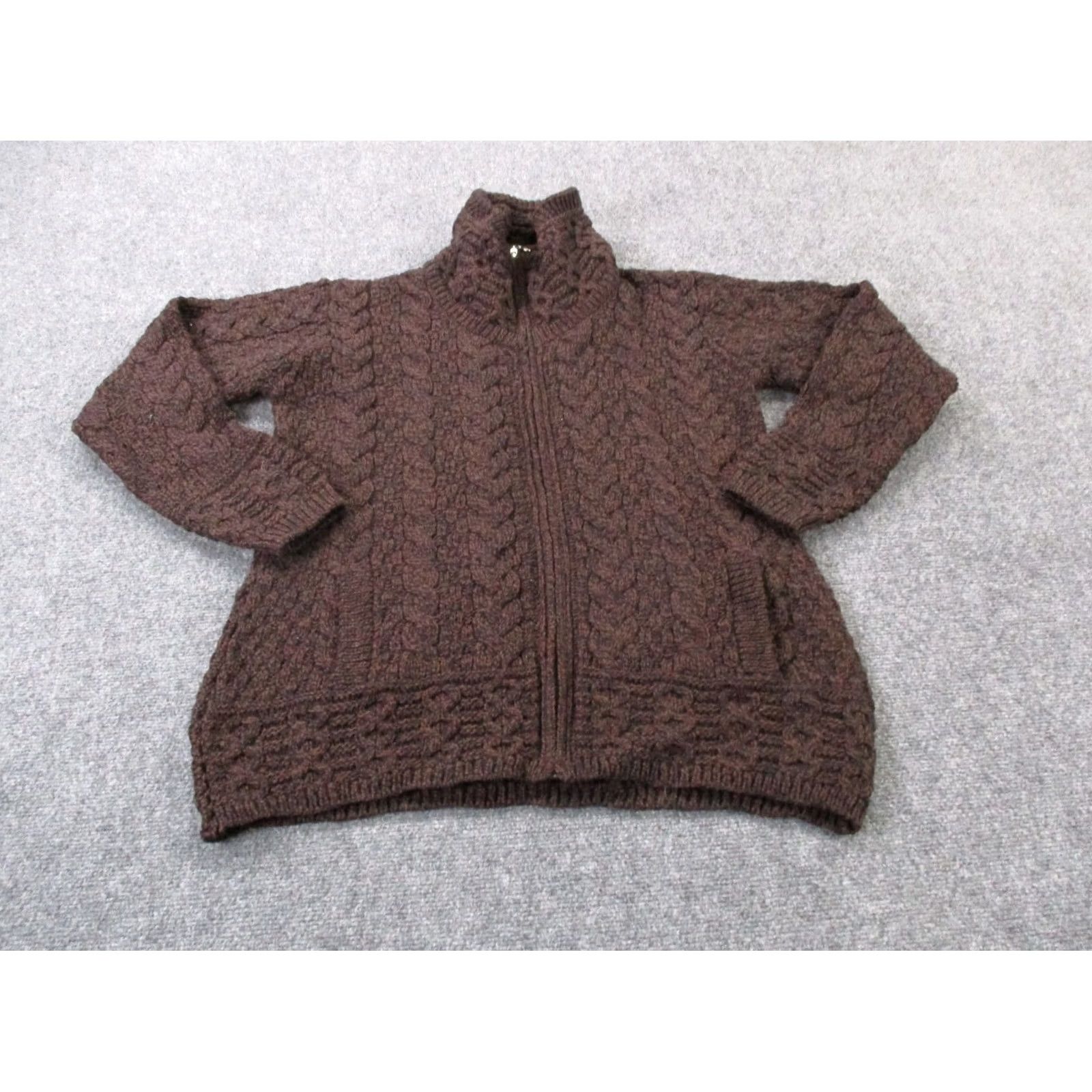 Vintage Arancrafts Sweater Jacket Women M Brown Merino Wool Ireland Cable Knit Chunky Size M / US 6-8 / IT 42-44 - 2 Thumbnail