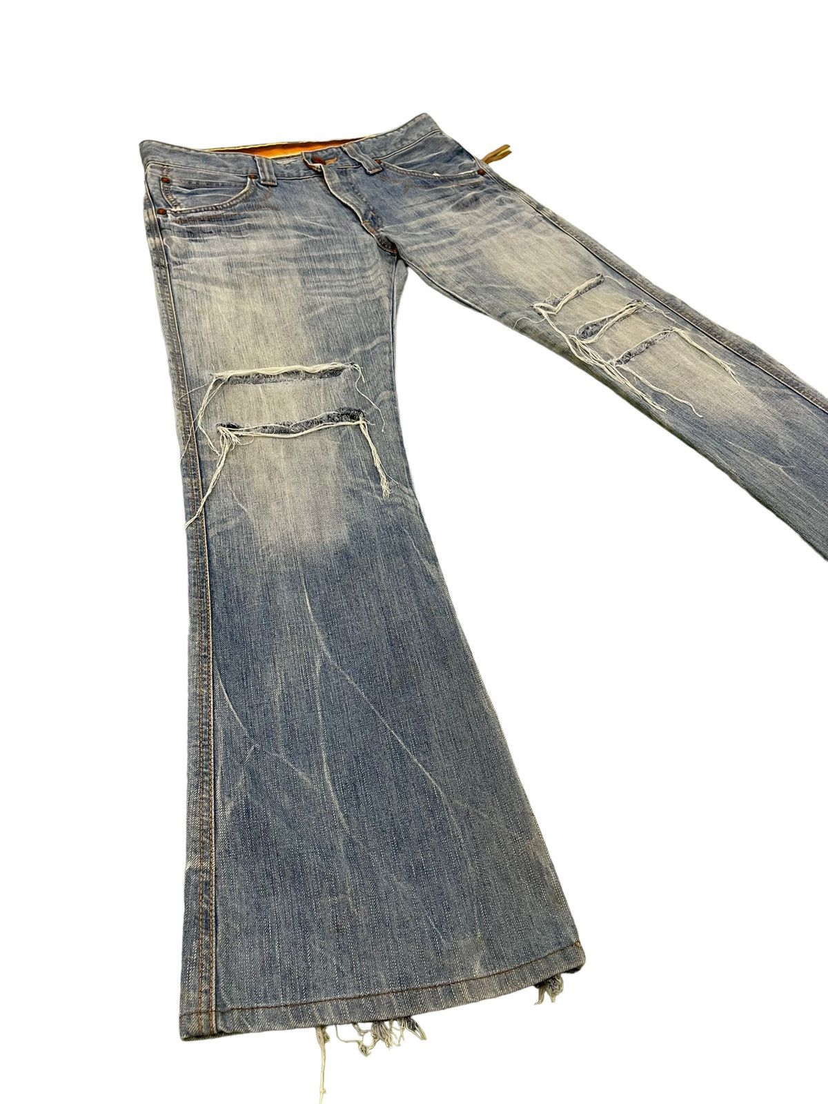 Japanese Brand Flare Jeans Edwin Japan Distress Faded Boot Cut 7🟦5 Size US 35 - 1 Thumbnail