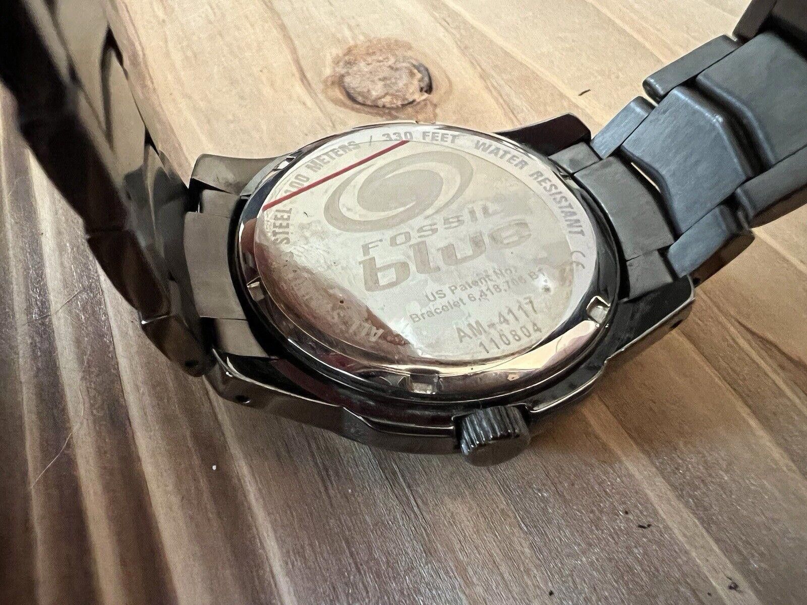 Fossil Blue Am-4117 Dark Gray Stainless Steel New Battery