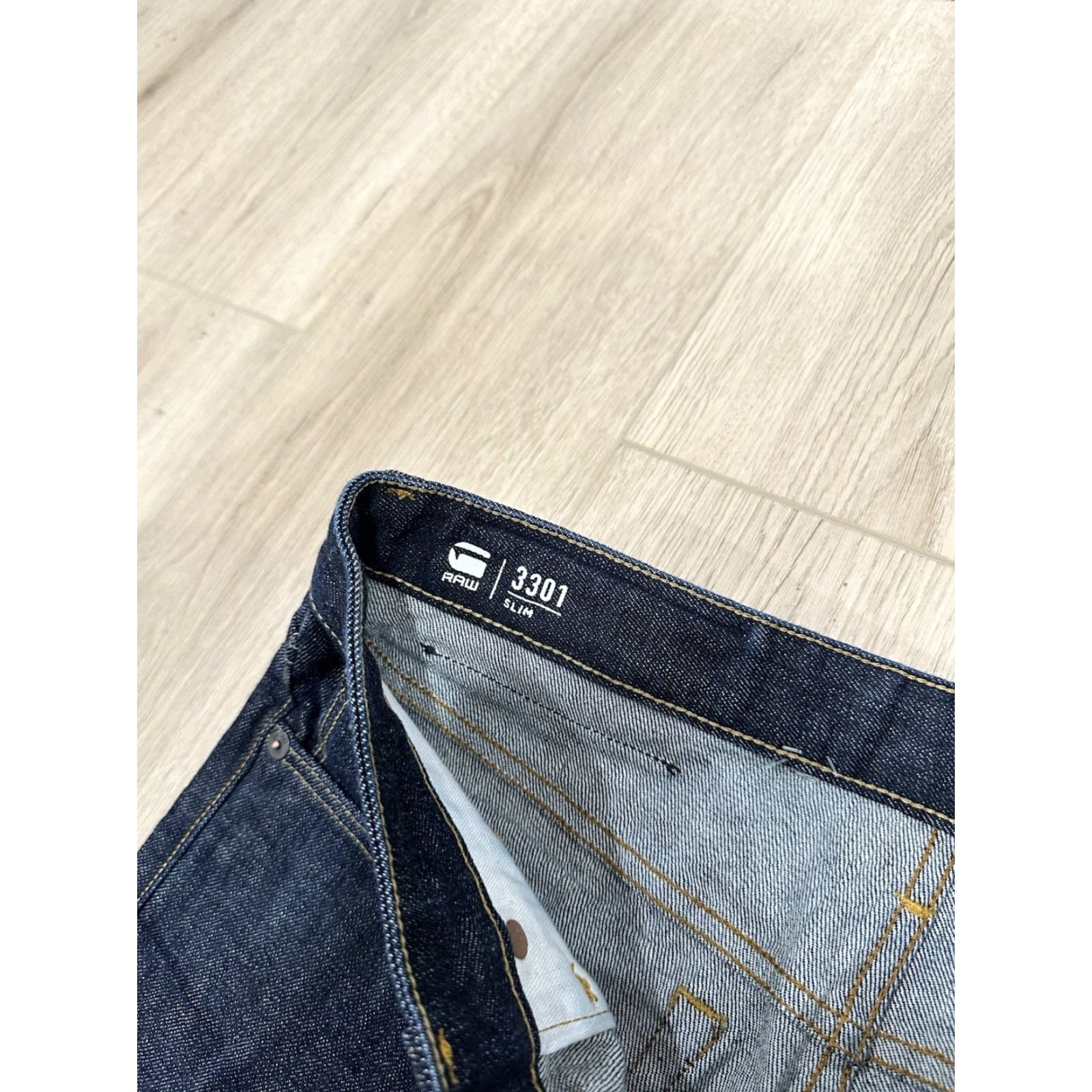 G-Star Raw Jeans Slim 3301 Mens 32x27 Dark Denim Blue 5-Pocket City Preppy Vintage No
