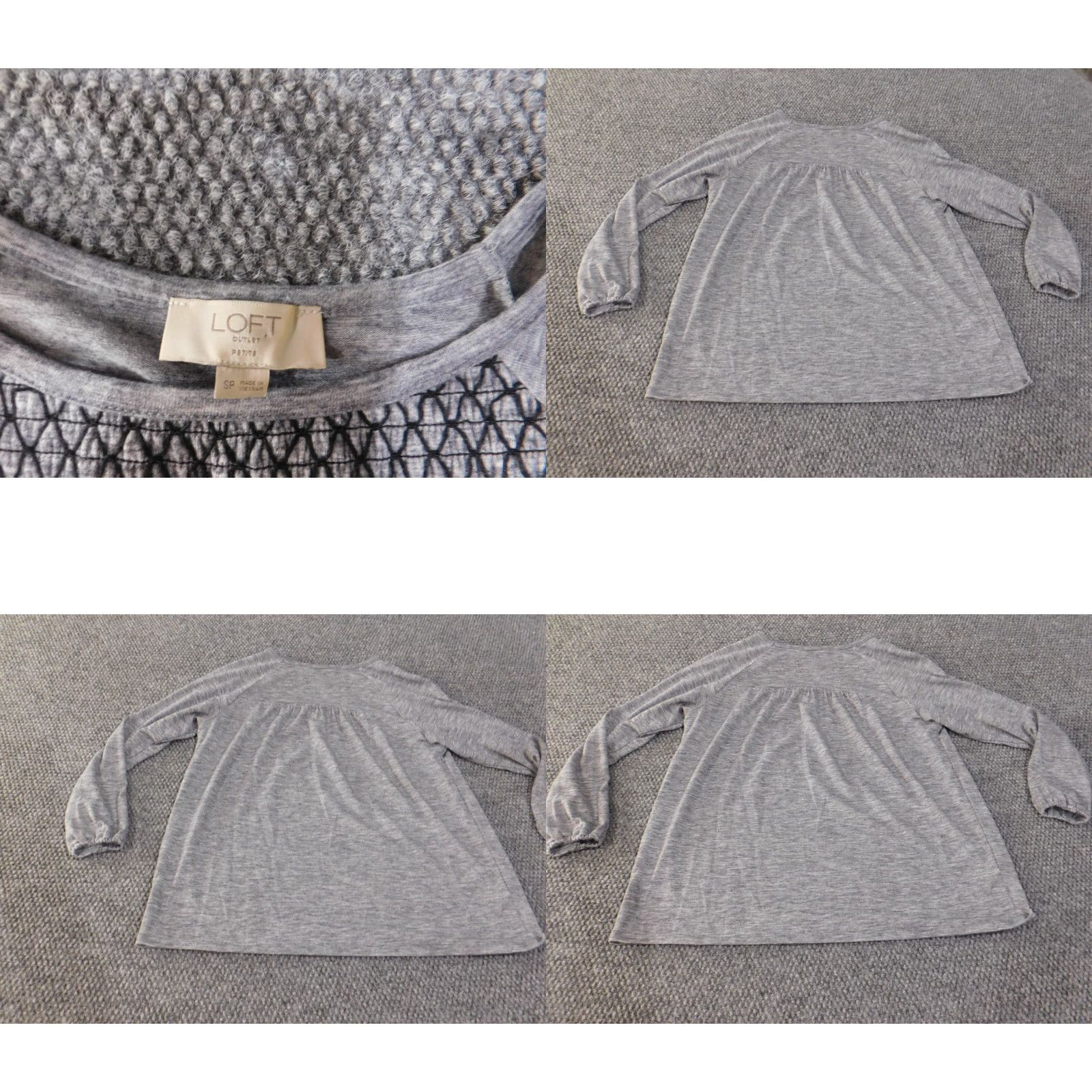 Ann Taylor Ann Taylor Loft Blouse Shirt Petite PS Womens Gray Polyester Spandex Lace Round Neck Long Sleeve Pullover Casual Basic Stretch Modern Classic Shirt Size S / US 4 / IT 40 - 8 Thumbnail